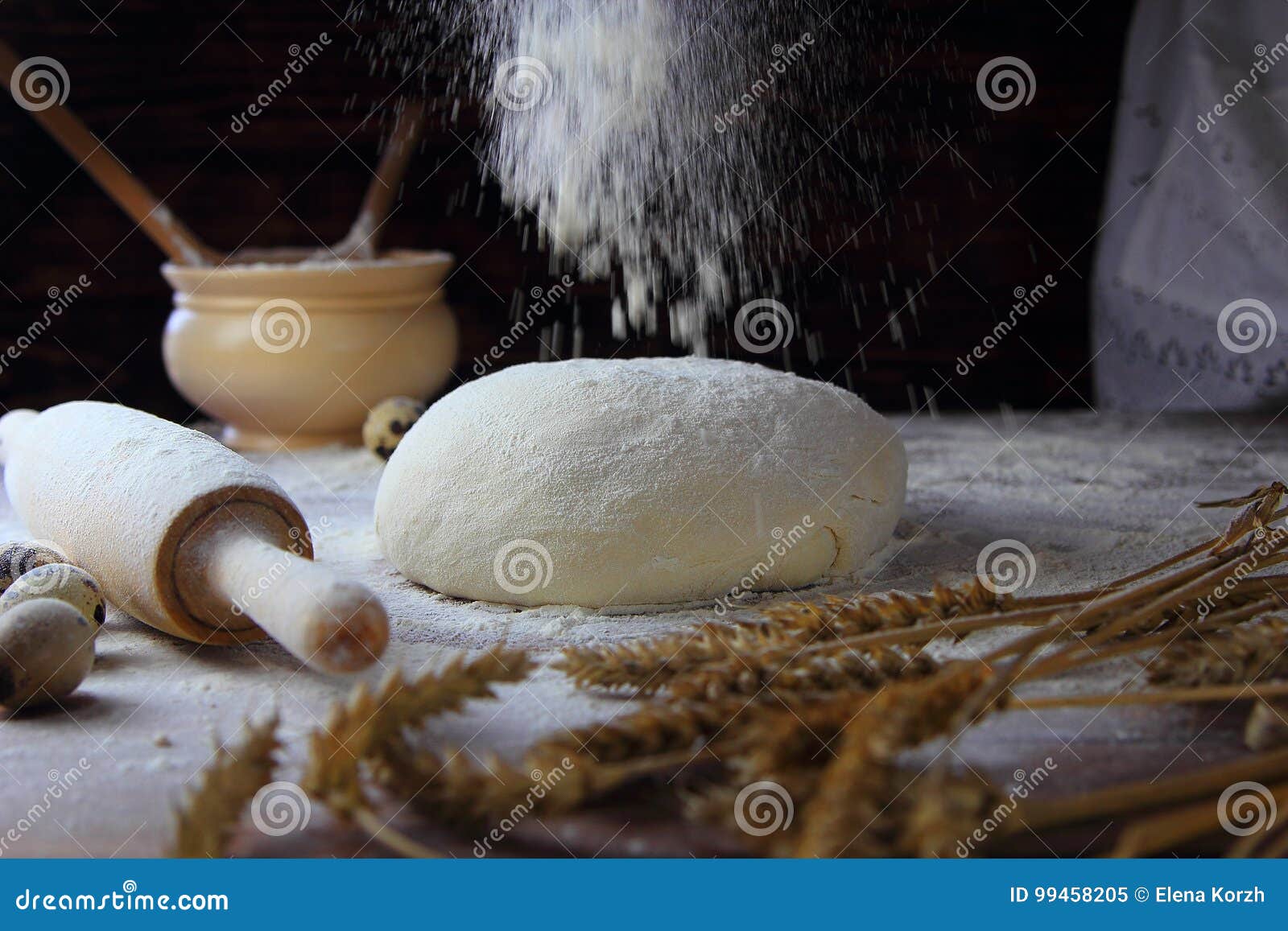 The Pastry with Flour and Wheat Ears Stock Image Image of dough