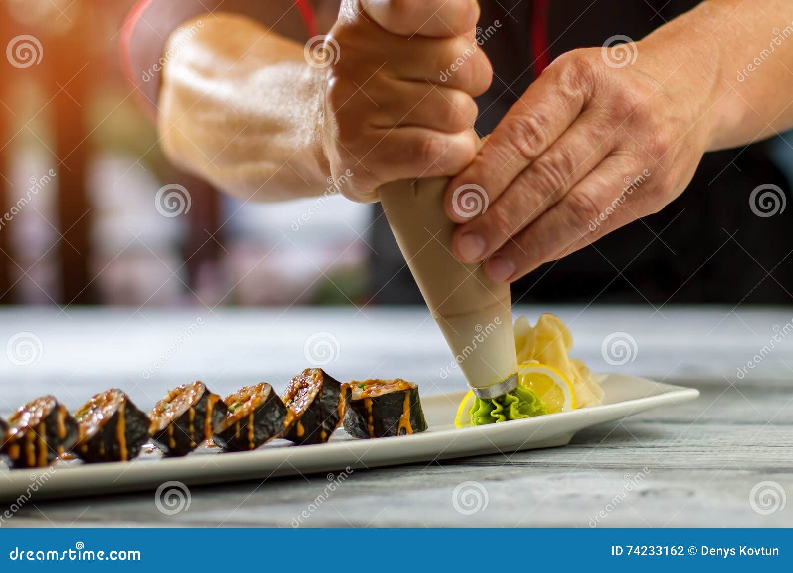 Pastry Tool Near Sushi Rolls. Stock Photo - Image of natural, restaurant: 74233162