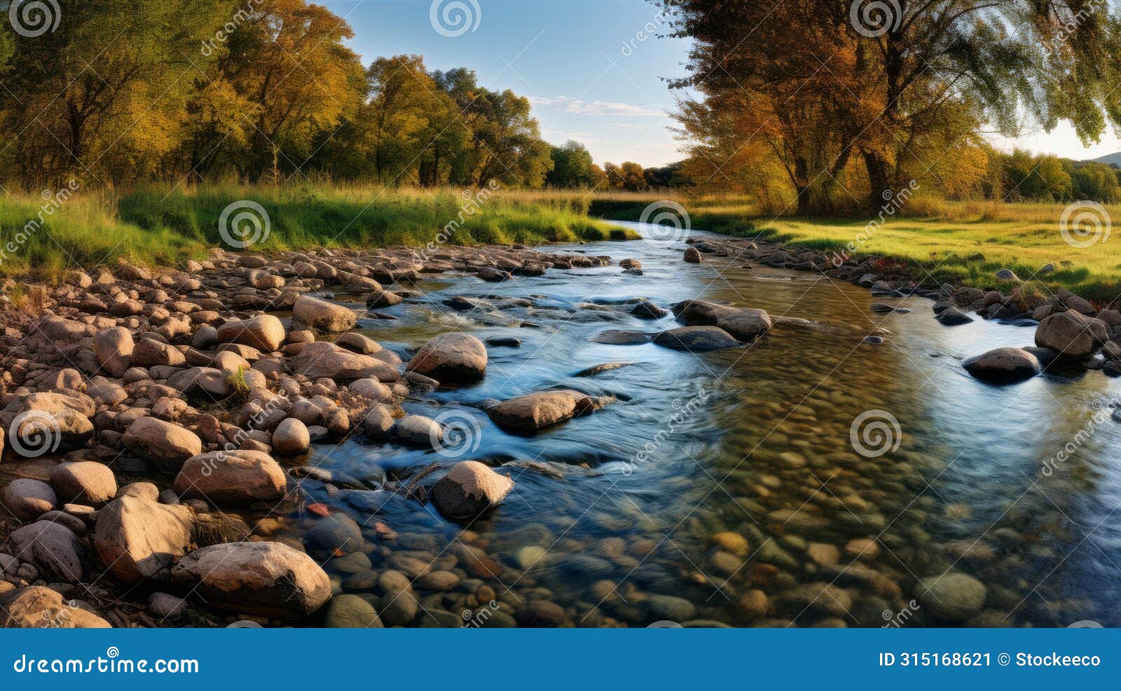 award-winning 32k hdr photography: pasture stream and small river stones