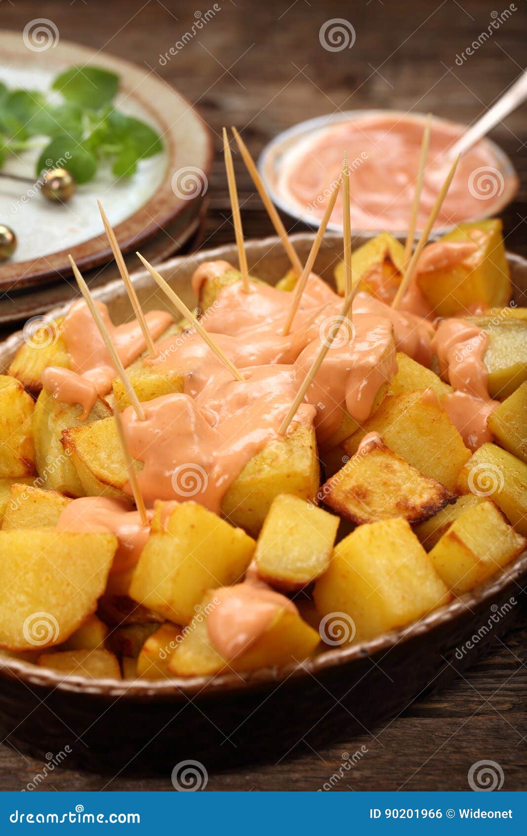 Patatas Bravas Traditional Spanish Potatoes Snack Tapas Stock Photo