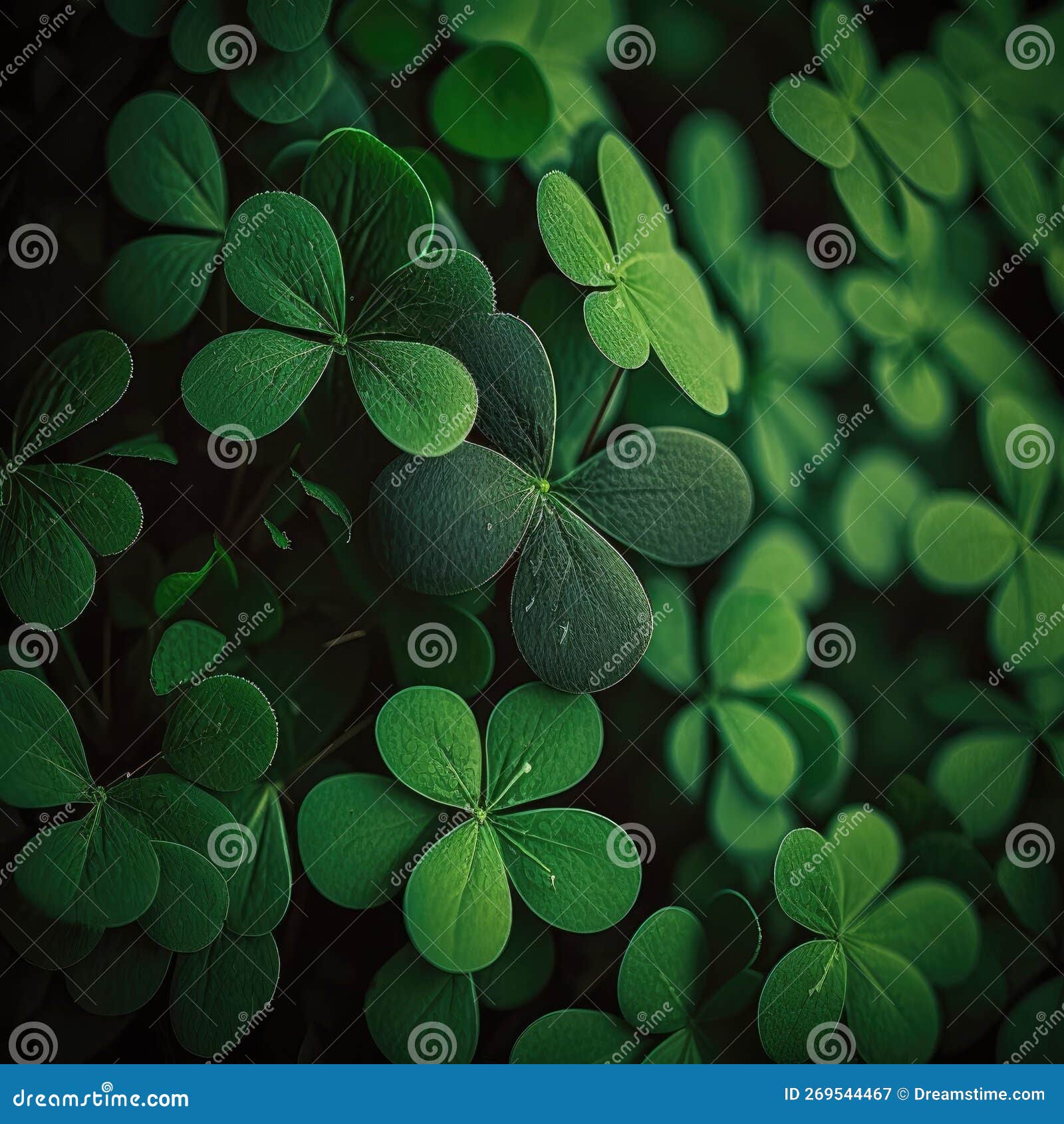 Patch of Green Four Leaf Clovers Plants Generative Ai Stock