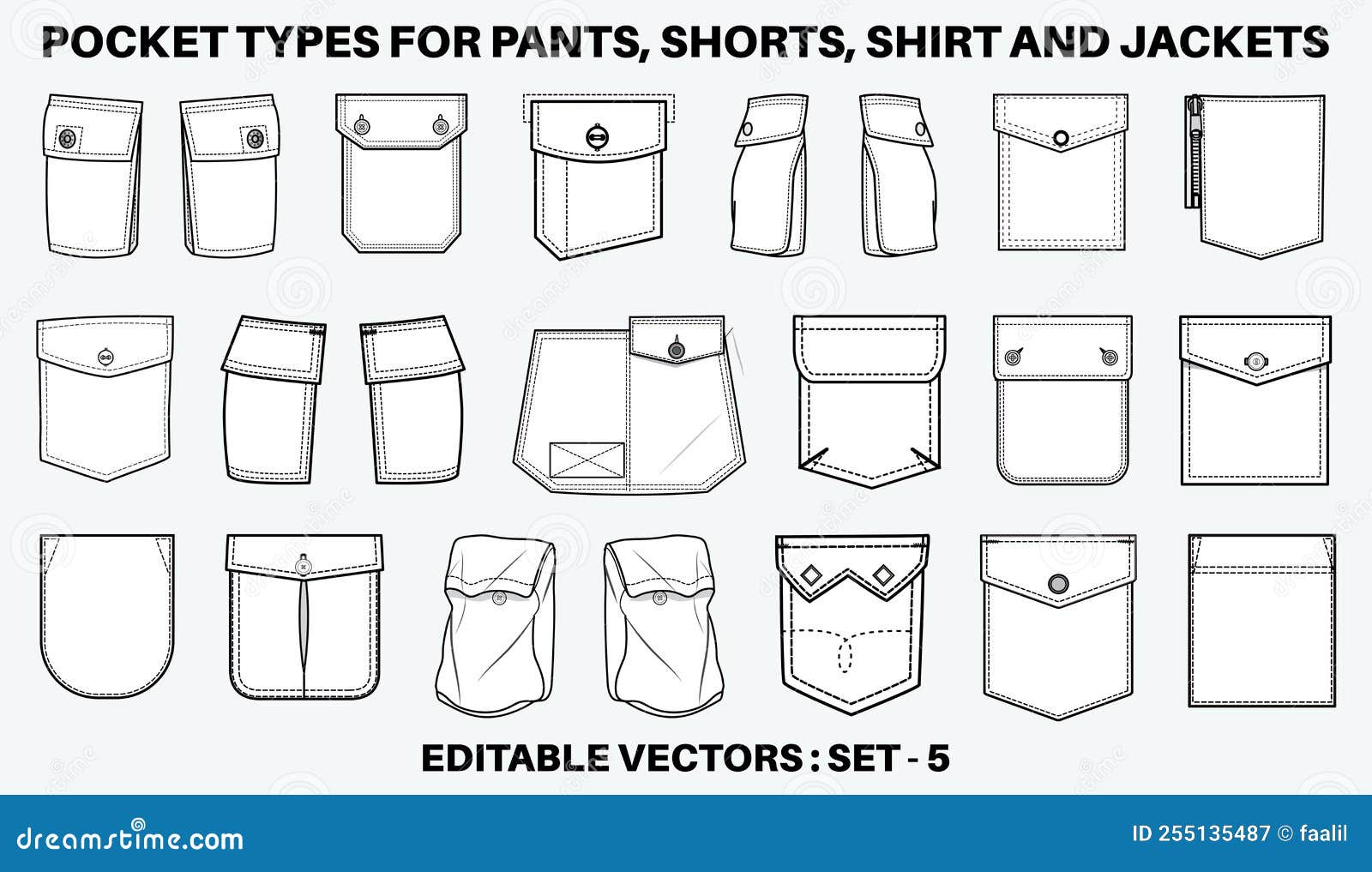 Pocket types icons doodle set. Pocket types icons set. doodle illustration  of vector icons isolated on white background for | CanStock