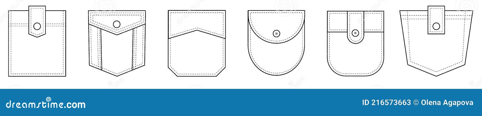 Patch Pocket. Set of Uniform Patch Pockets Shapes for Clothes, Dress ...