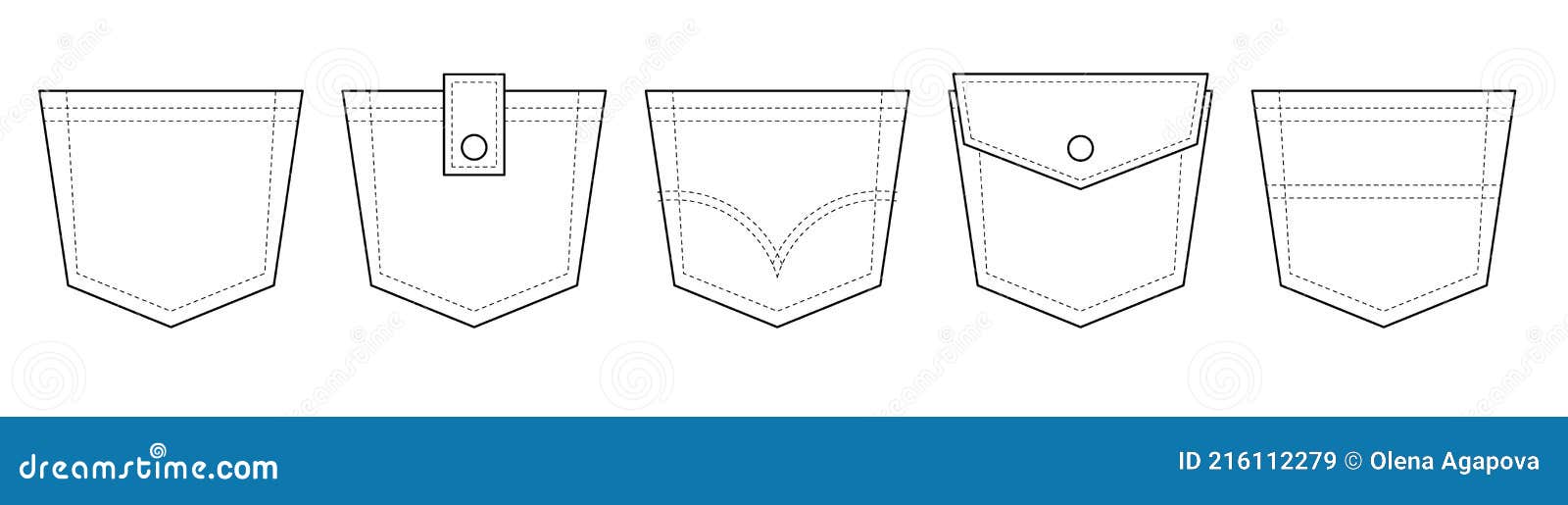 Patch Pocket. Set of Uniform Patch Pockets Shapes for Clothes, Dress ...