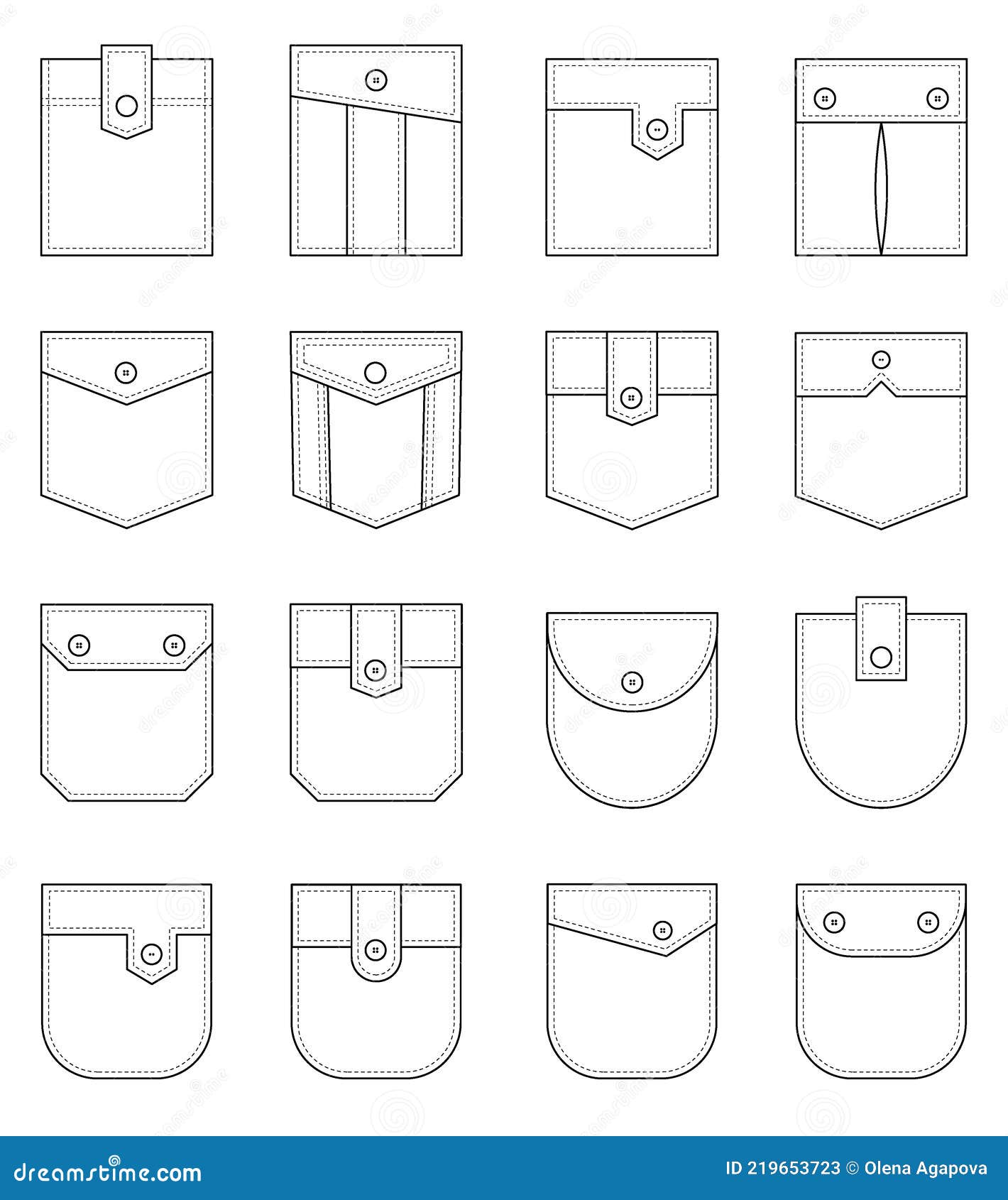 Patch Pocket. Set of Uniform Patch Pockets Shapes for Clothes, Dress ...