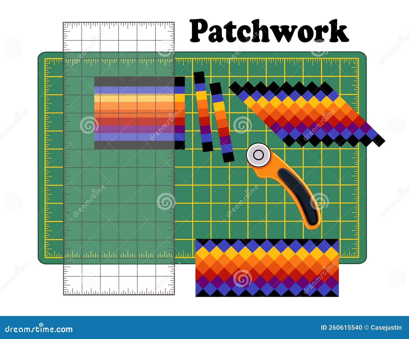 Quilting, Patchwork, Sewing Stickers on Cutting Mat Stock Vector