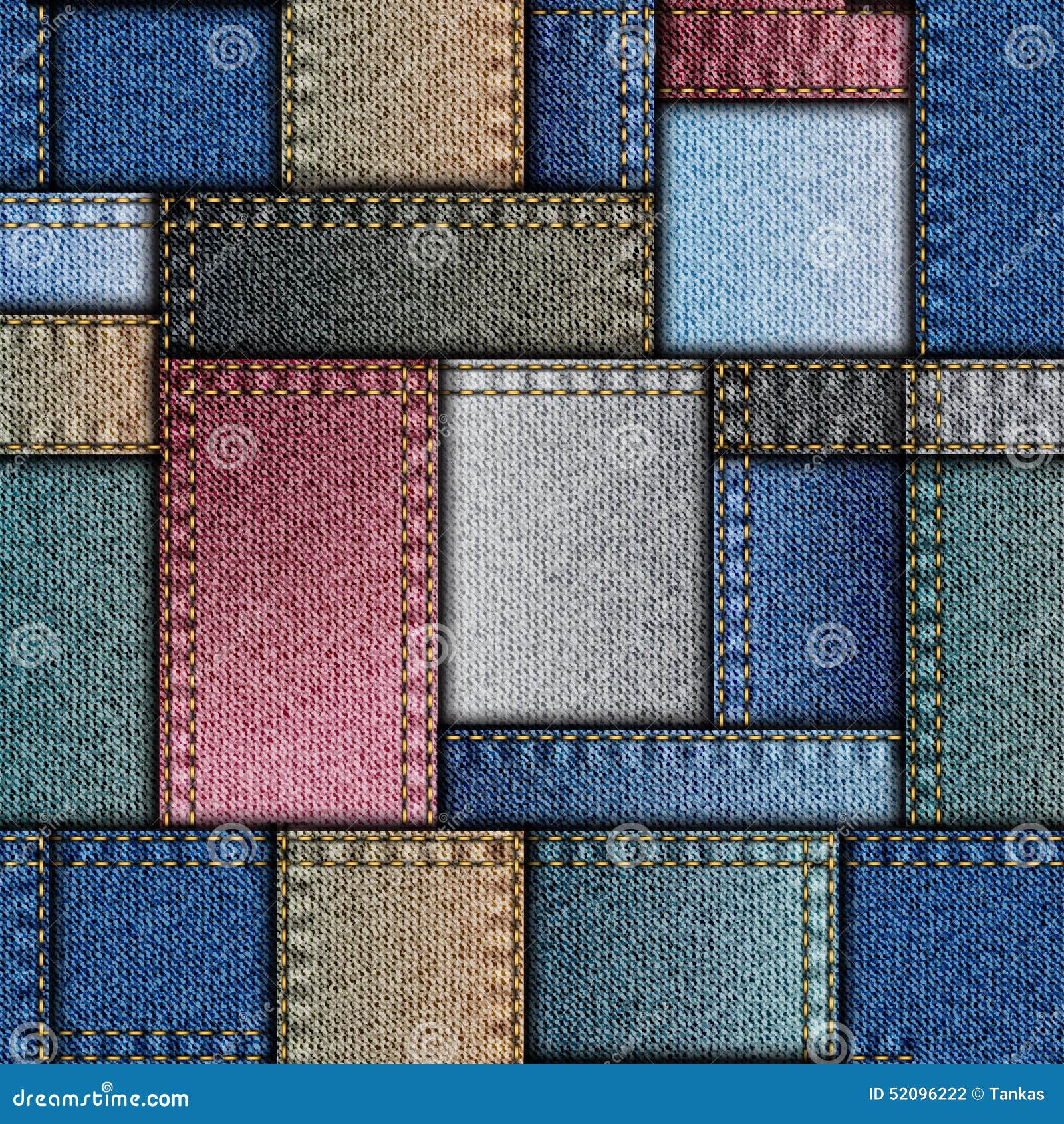 Patchwork of denim fabric stock vector. Illustration of jeans - 52096222