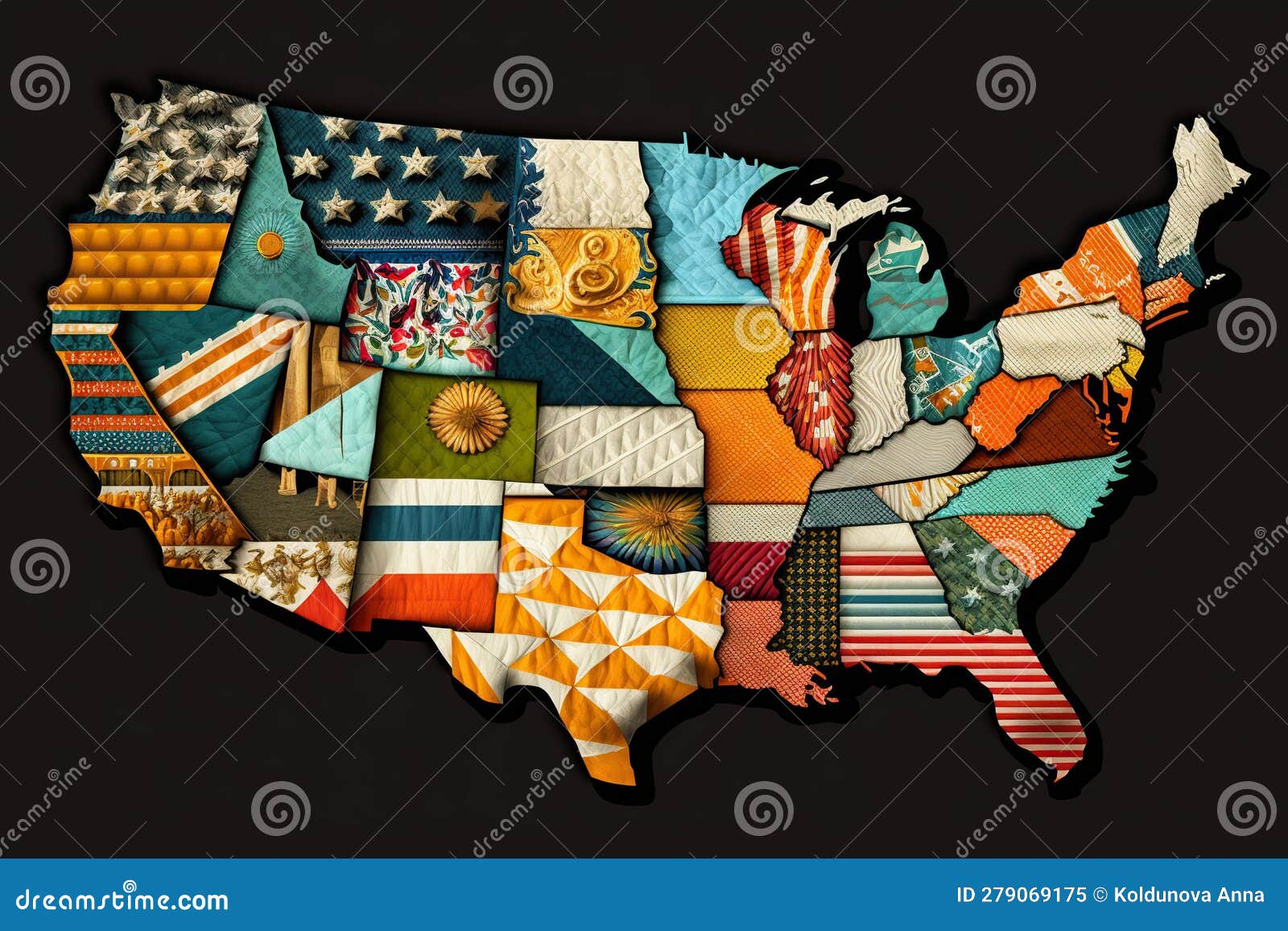Patchwork Fabric of Usa, Concept of Diversity, Created with Generative