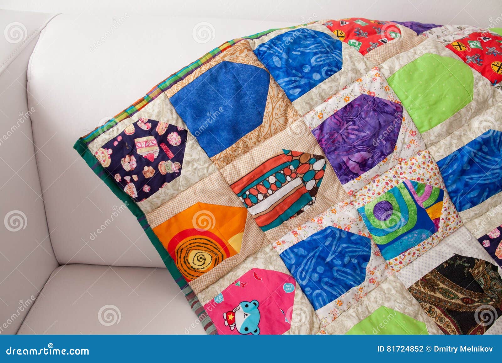 Patchwork Quilt. Part of Patchwork Quilt As Background. Handmade