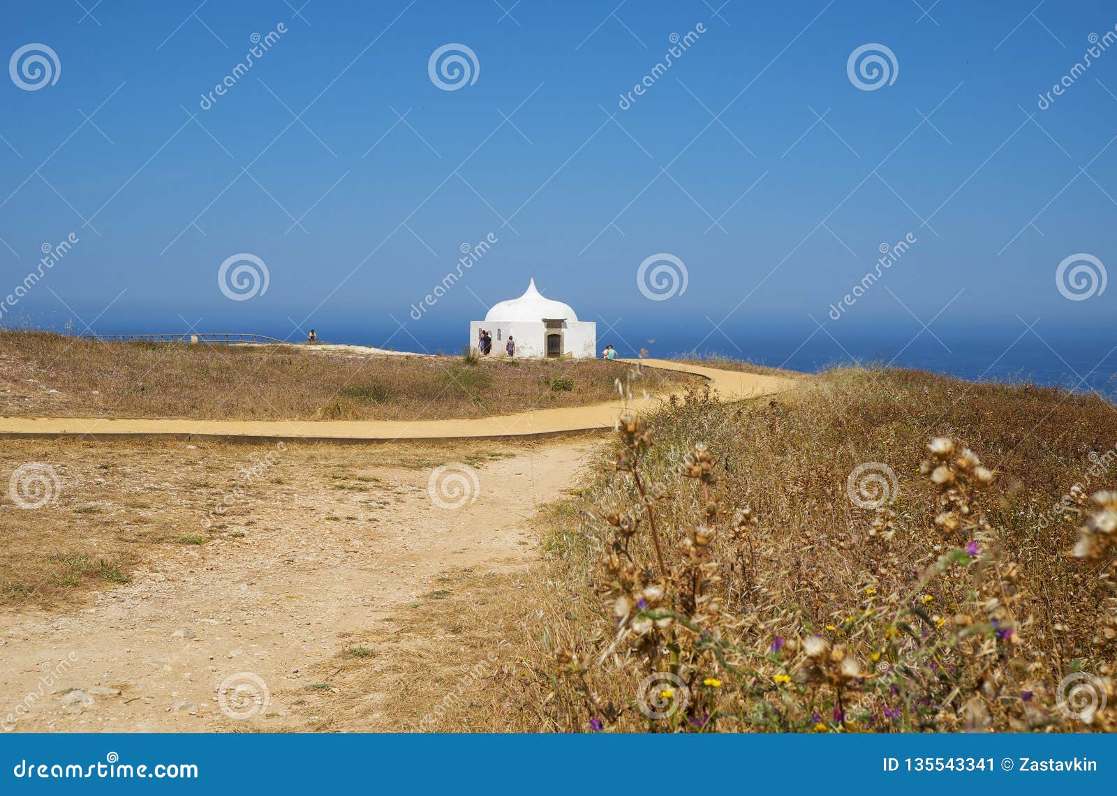 path near ermida da memoria or memory chapel of nossa senhora do cabo church near cape espichel, portugal