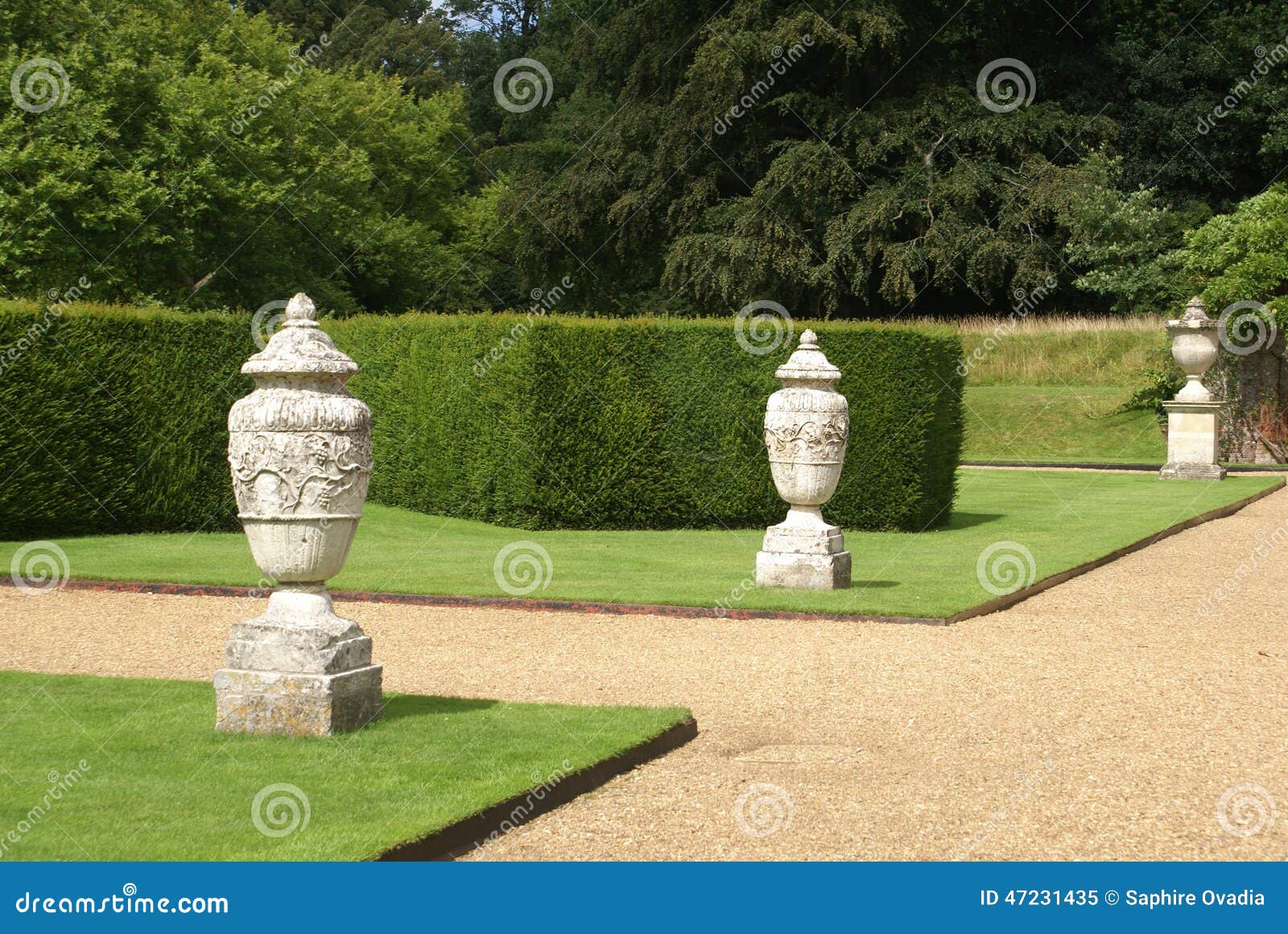 Path or Pathway with Ornamental Urns and Hedge Stock Image - Image of ...