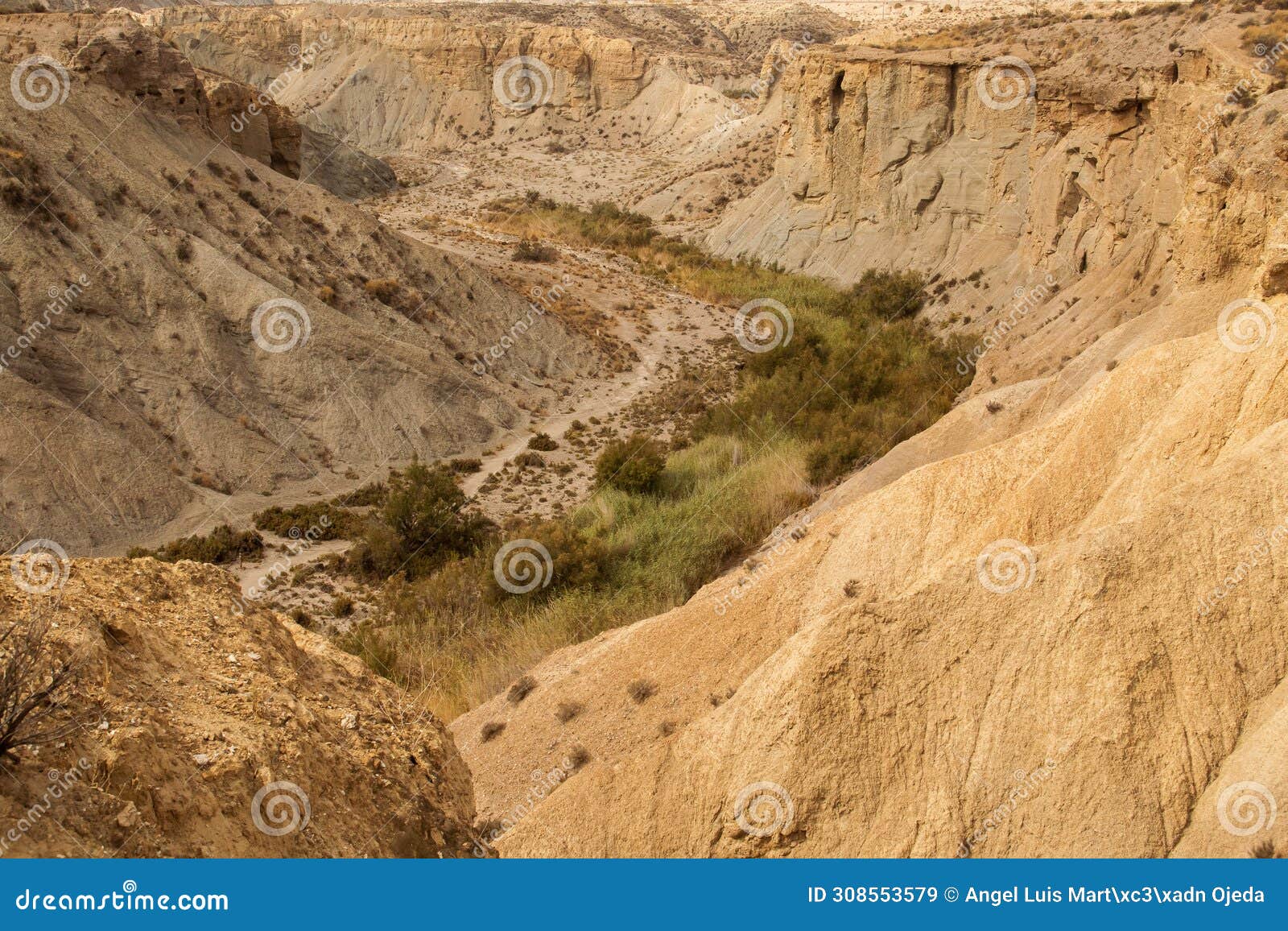 path that runs along the bottom of the genaro ravine between arid hills.