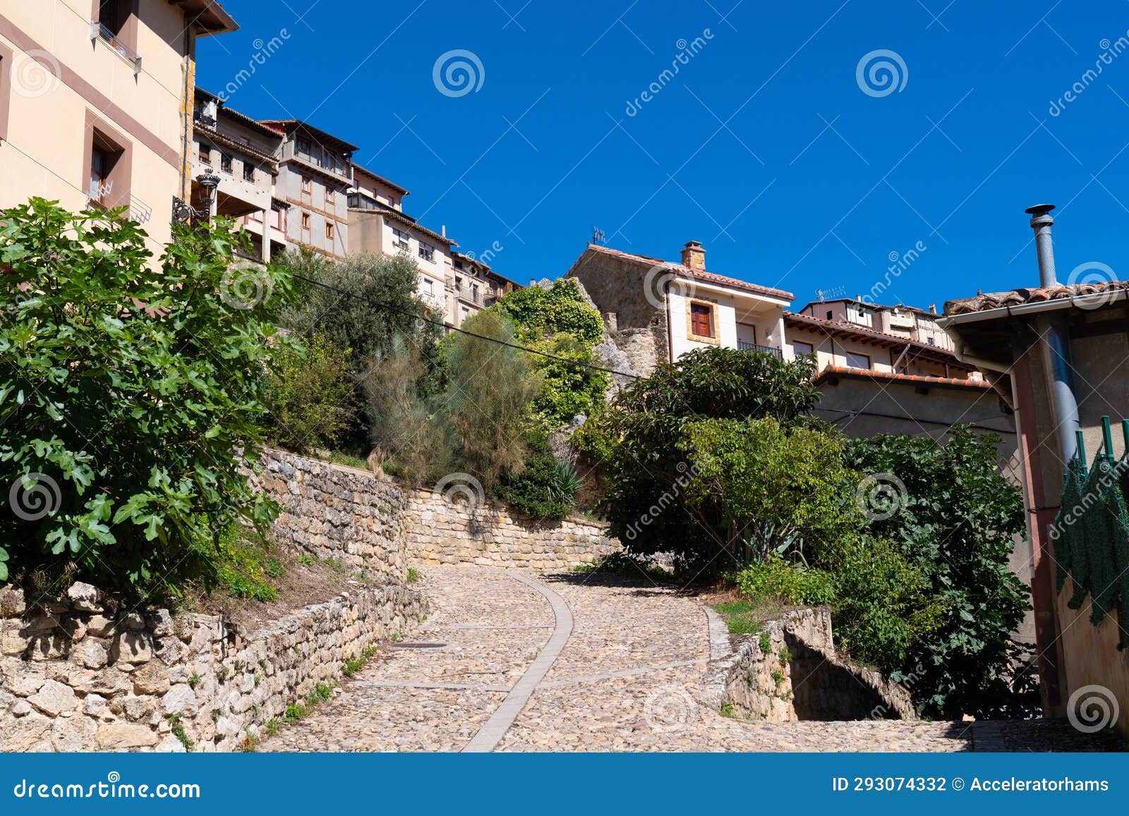 path up the hill to frias village, spain,