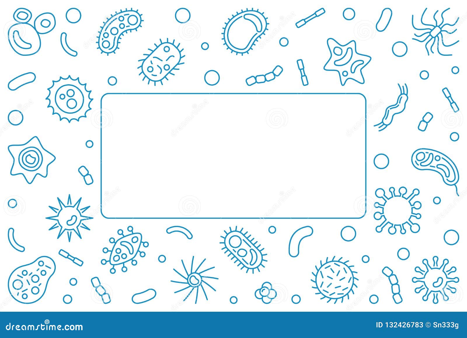 Pathogen Blue Horizontal Frame. Vector Outline Illustration Stock ...