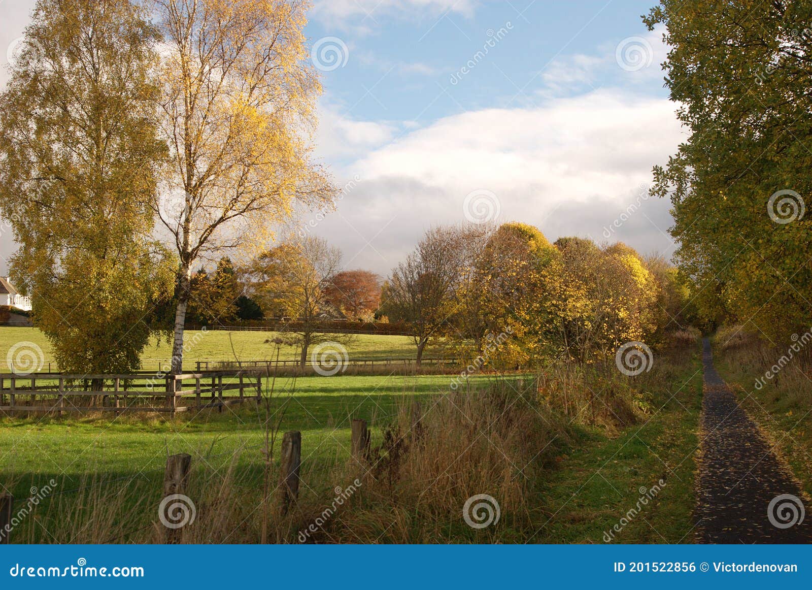 Pathway and Fields Near Melrose in Scottish Borders Stock Photo Image