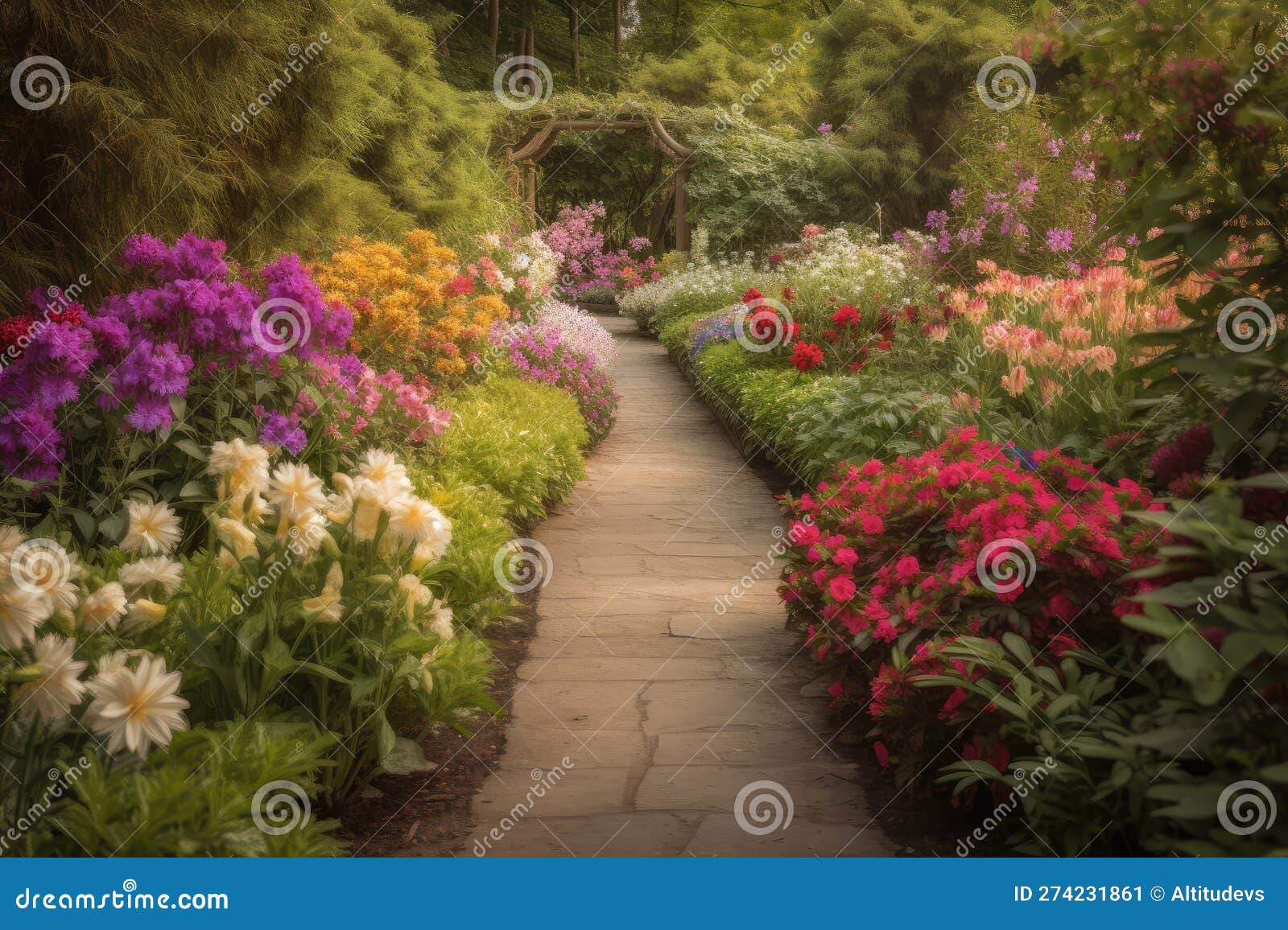 Pathway Leading through Garden, with Colorful Flowers in Bloom Stock ...