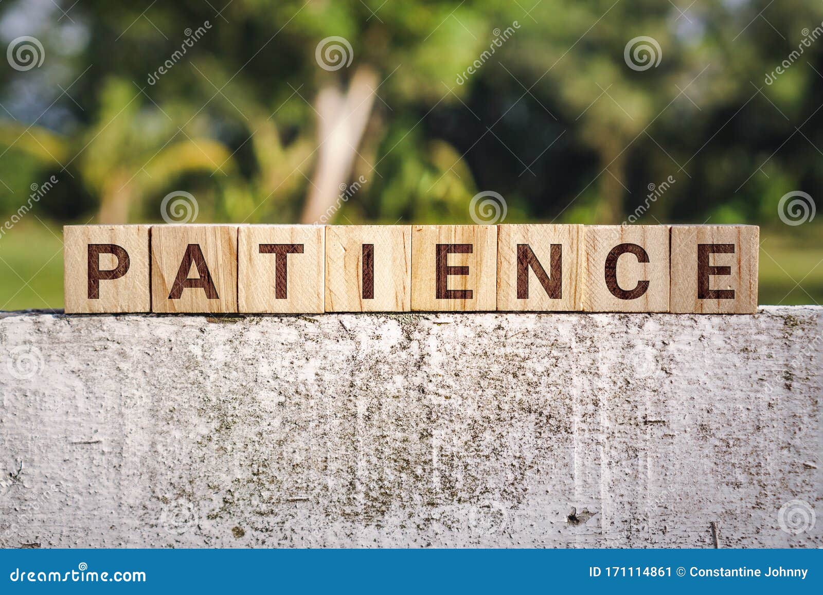 patience word on wooden block