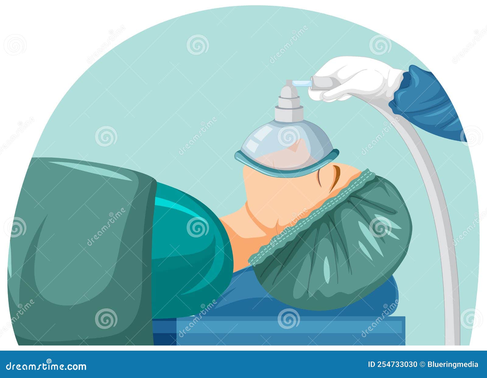 Patient with anesthesia mask illustration