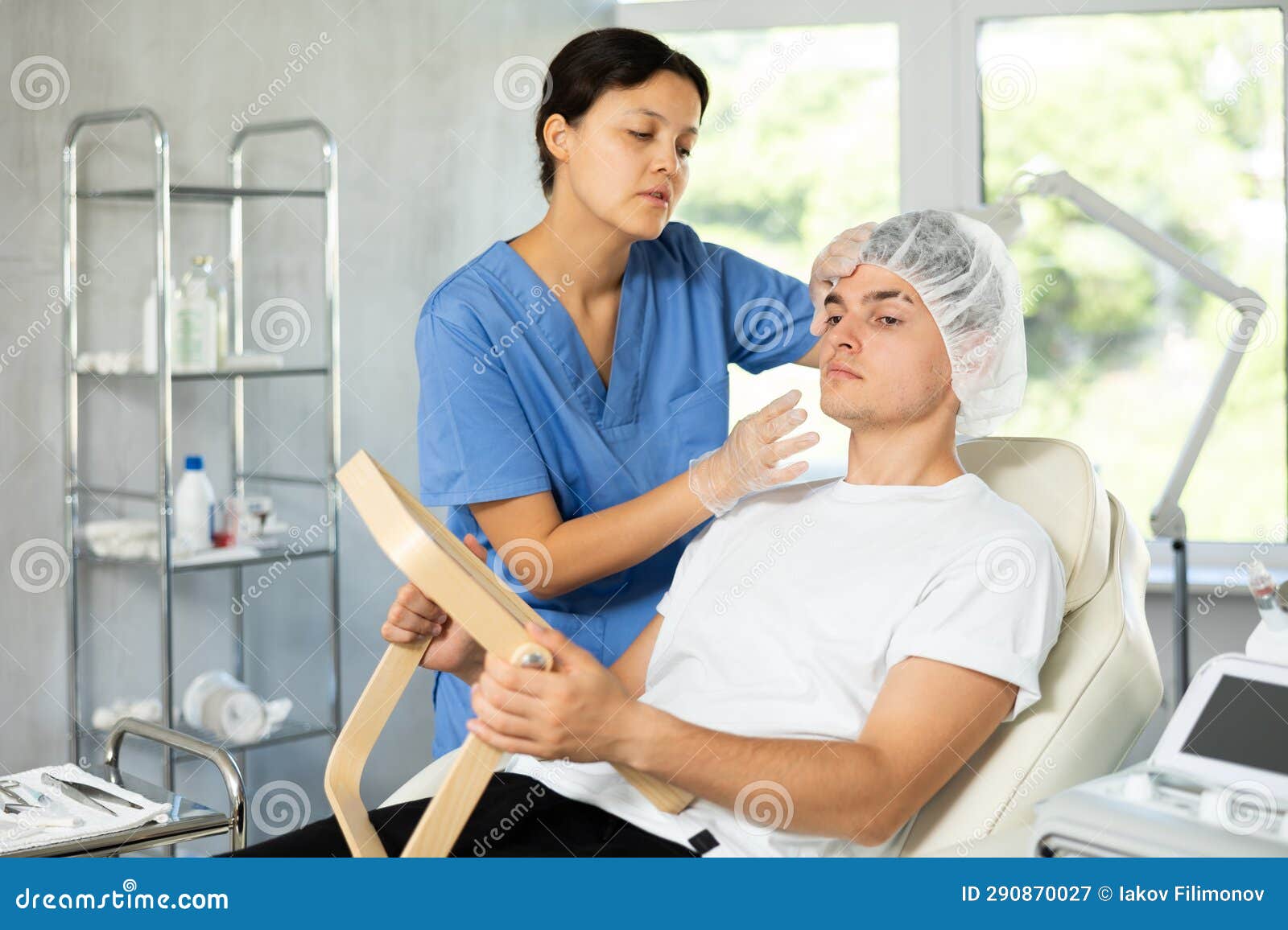 Patient Eagerly Looked into the Mirror Stock Image - Image of skin