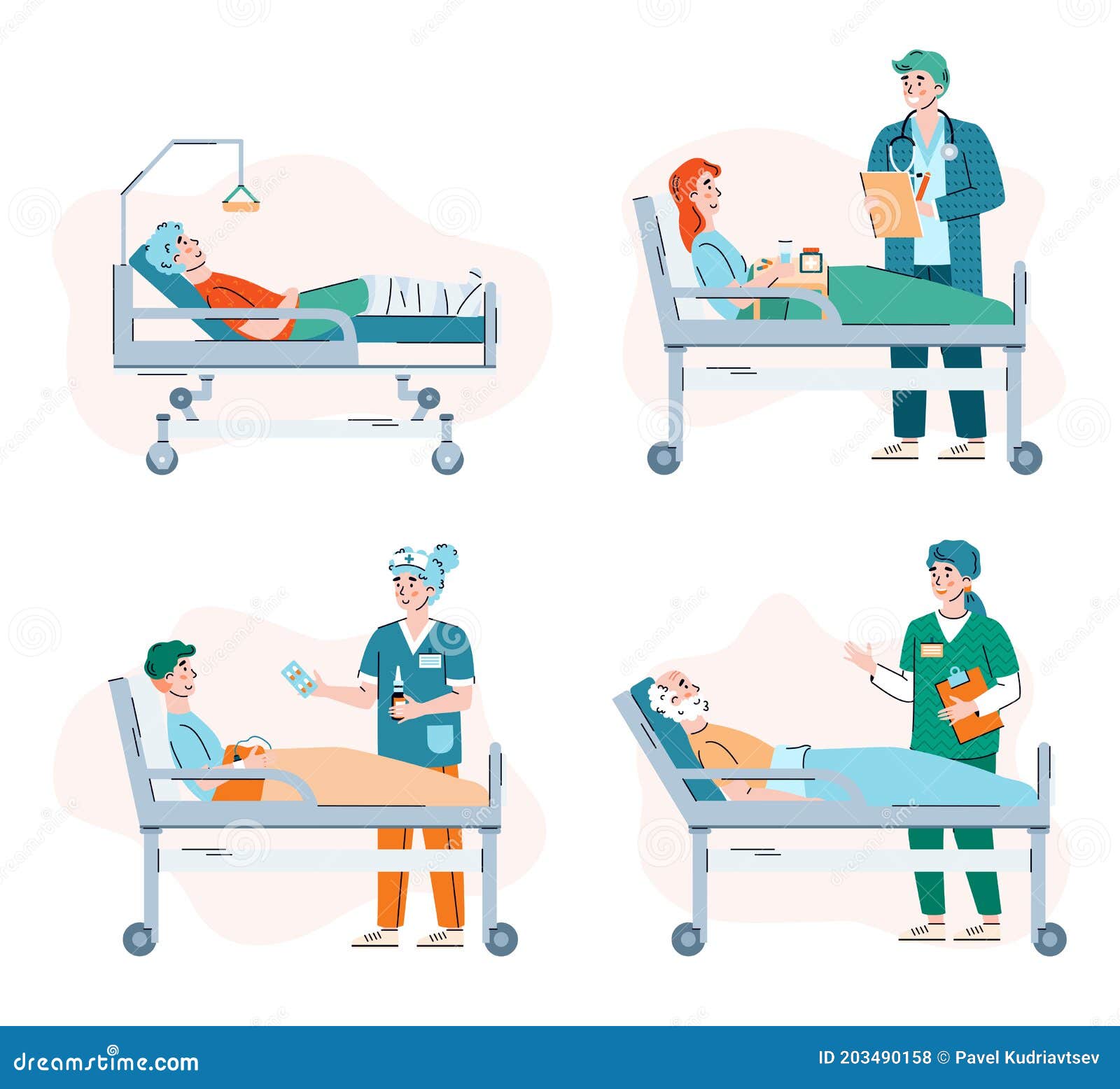 Patient in Hospital Bed - Isolated Set of Cartoon Medical Staff Stock Vector - Illustration of design, isolated: 203490158 Patient in Hospital Bed - Isolated Set of Cartoon Medical Staff Stock Vector - Illustration of design, isolated: 203490158