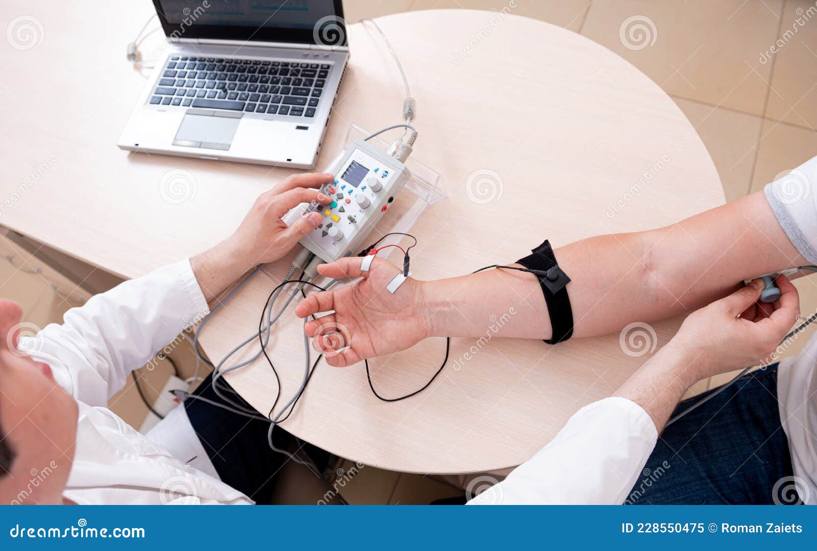 Patient Nerves Testing Using Electromyography at Medical Center Stock