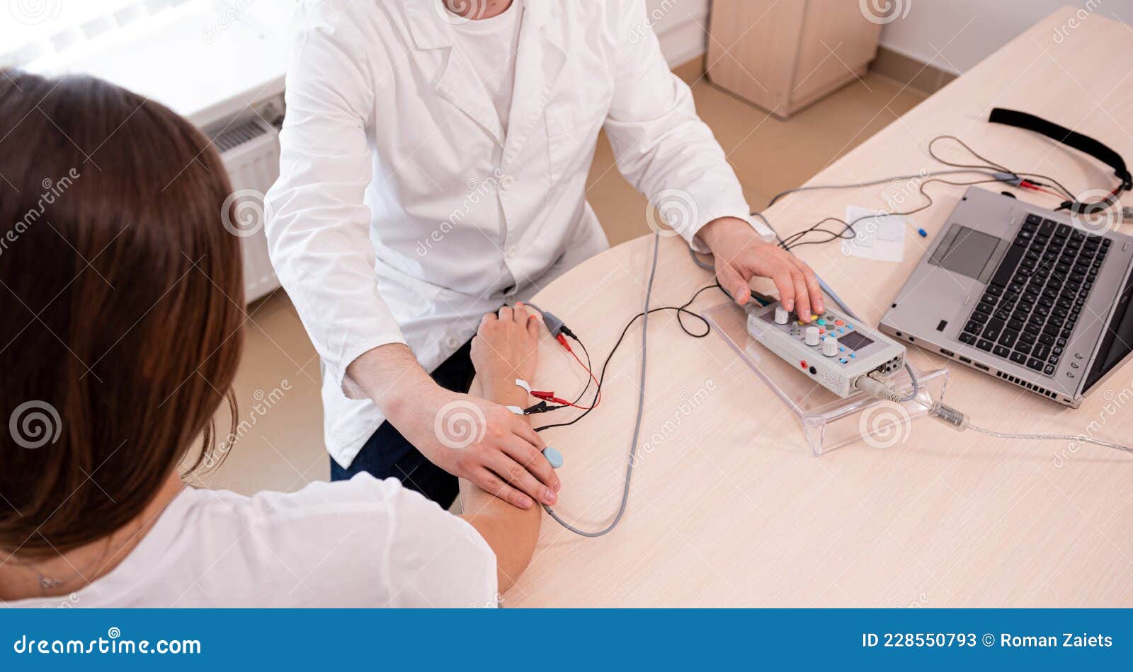 Patient Nerves Testing Using Electromyography at Medical Center Stock