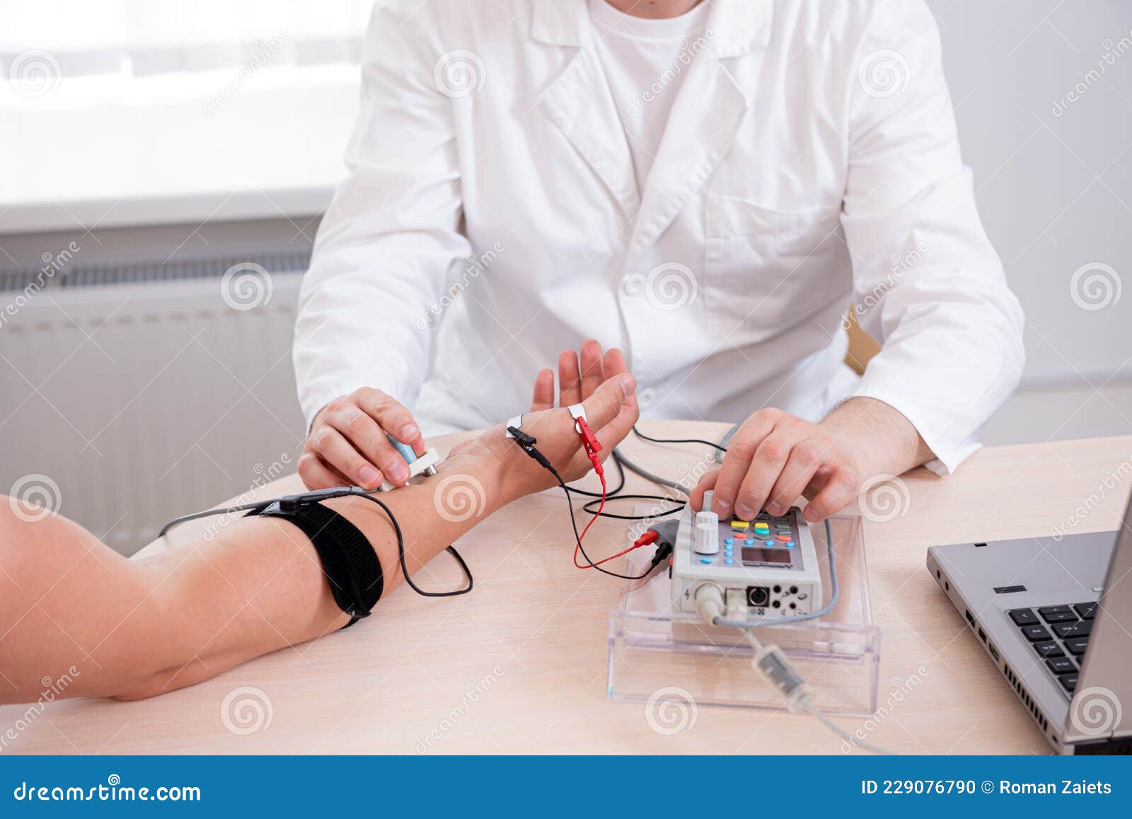 Patient Nerves Testing Using Electromyography at Medical Center Stock