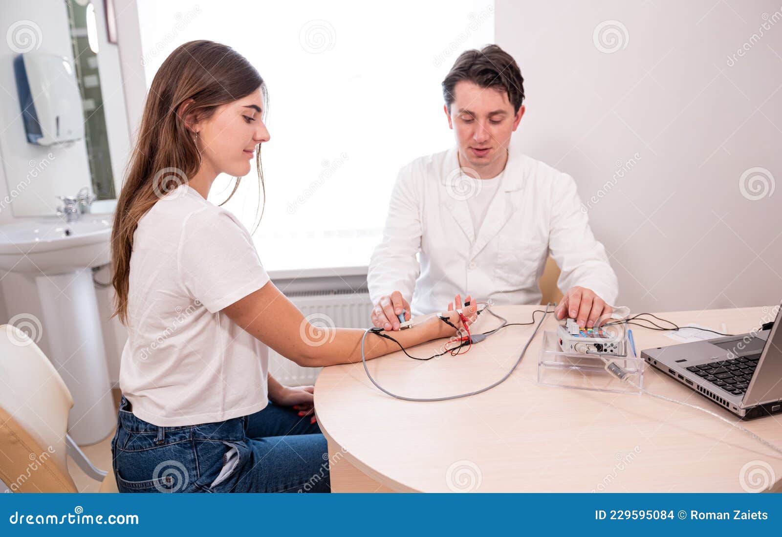 Patient Nerves Testing Using Electromyography at Medical Center Stock