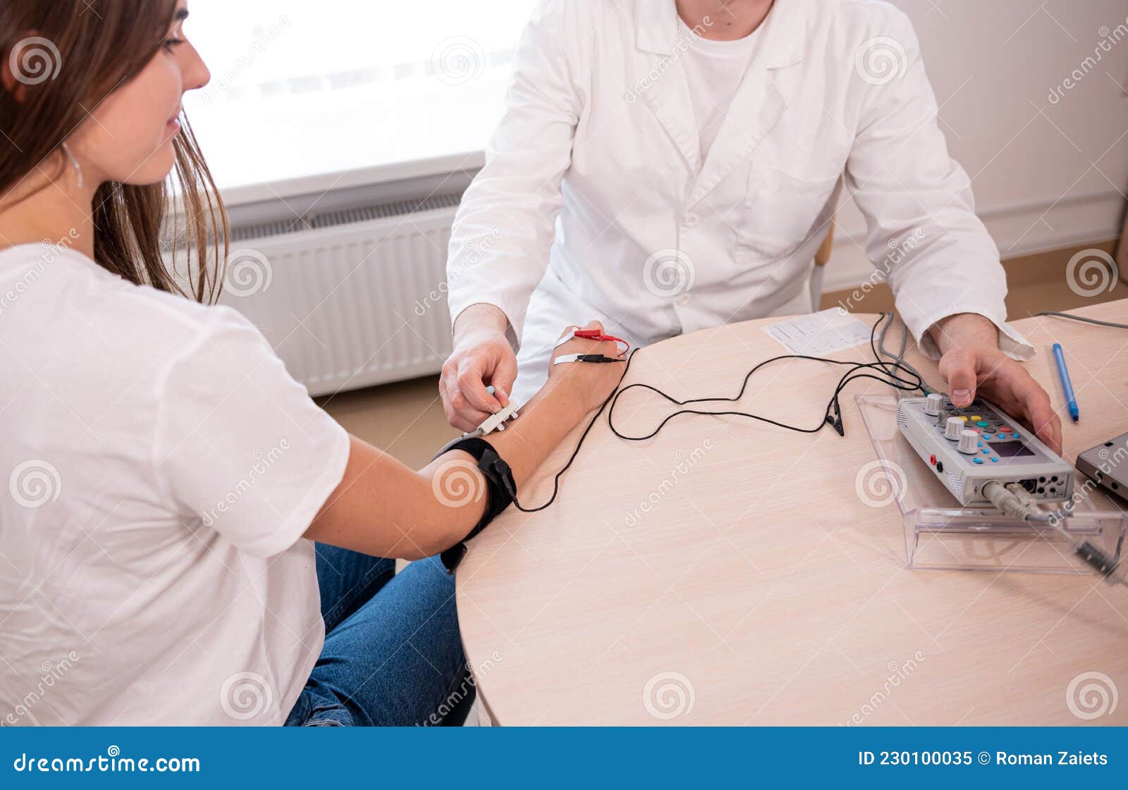 Patient Nerves Testing Using Electromyography at Medical Center Stock