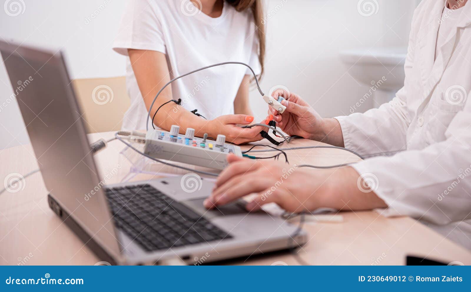Patient Nerves Testing Using Electromyography at Medical Center Stock