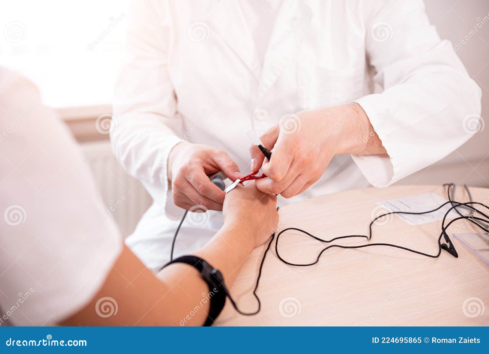Patient Nerves Testing Using Electromyography at Medical Center Stock