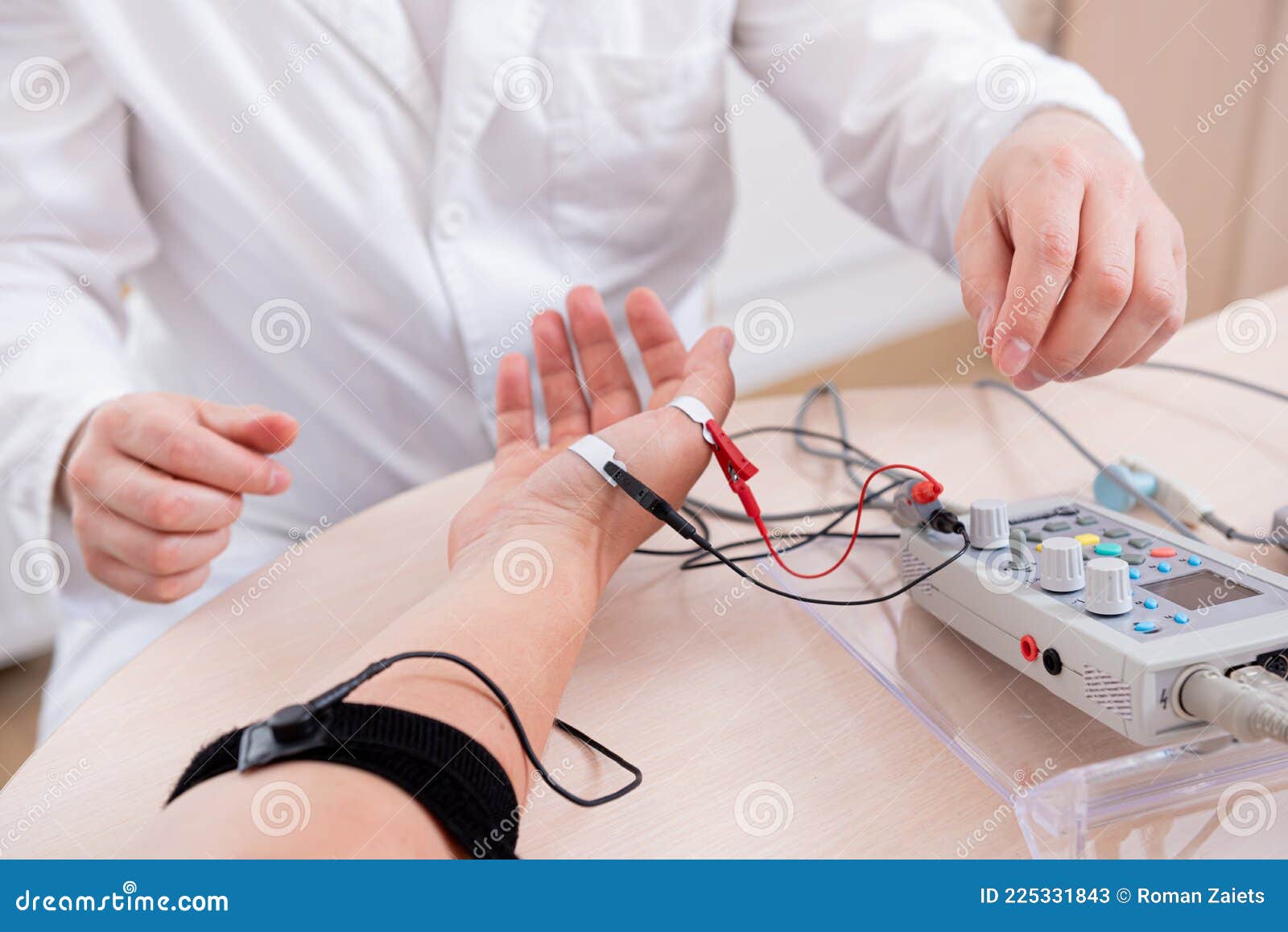 Patient Nerves Testing Using Electromyography at Medical Center Stock