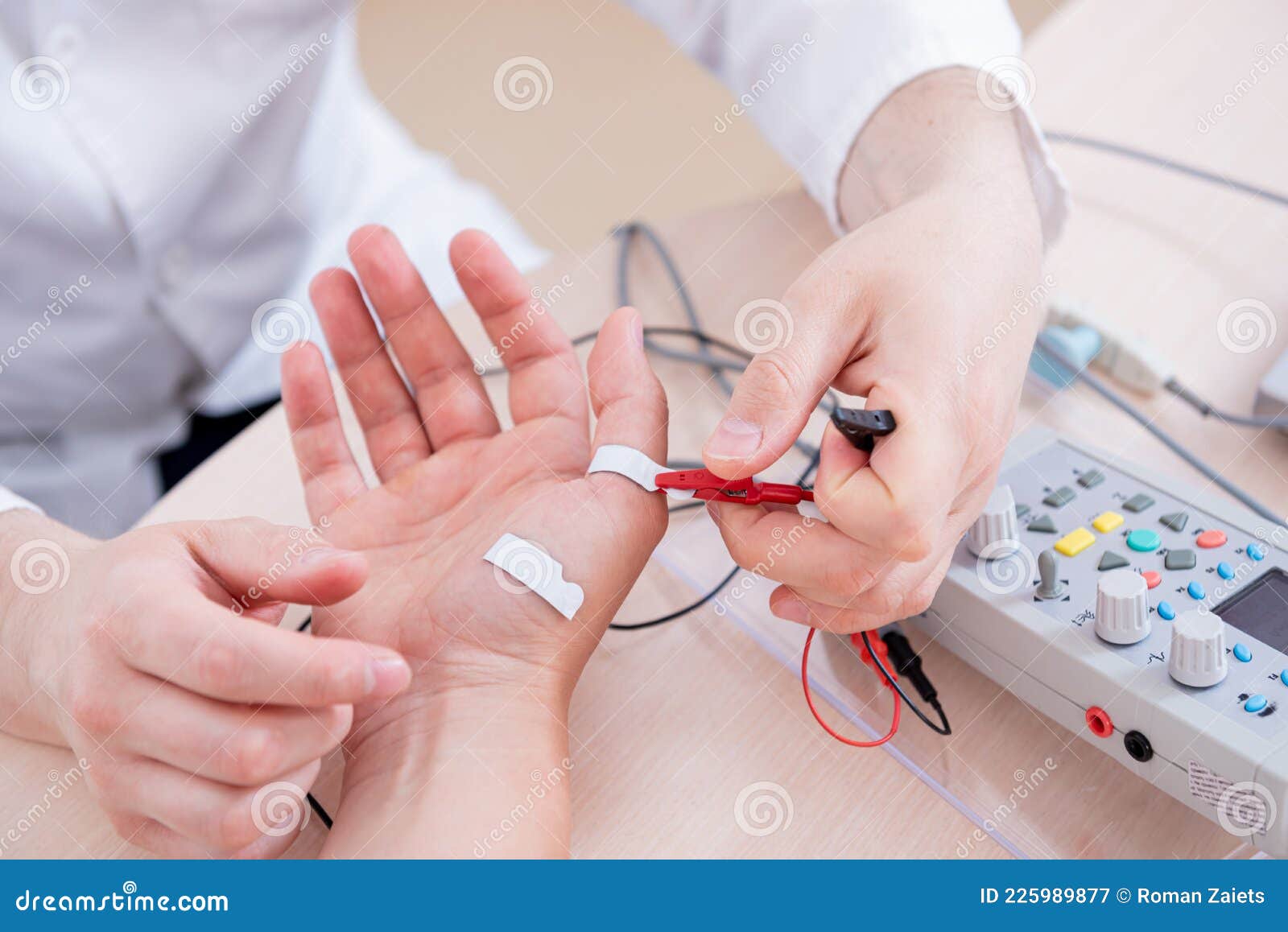 Patient Nerves Testing Using Electromyography at Medical Center Stock
