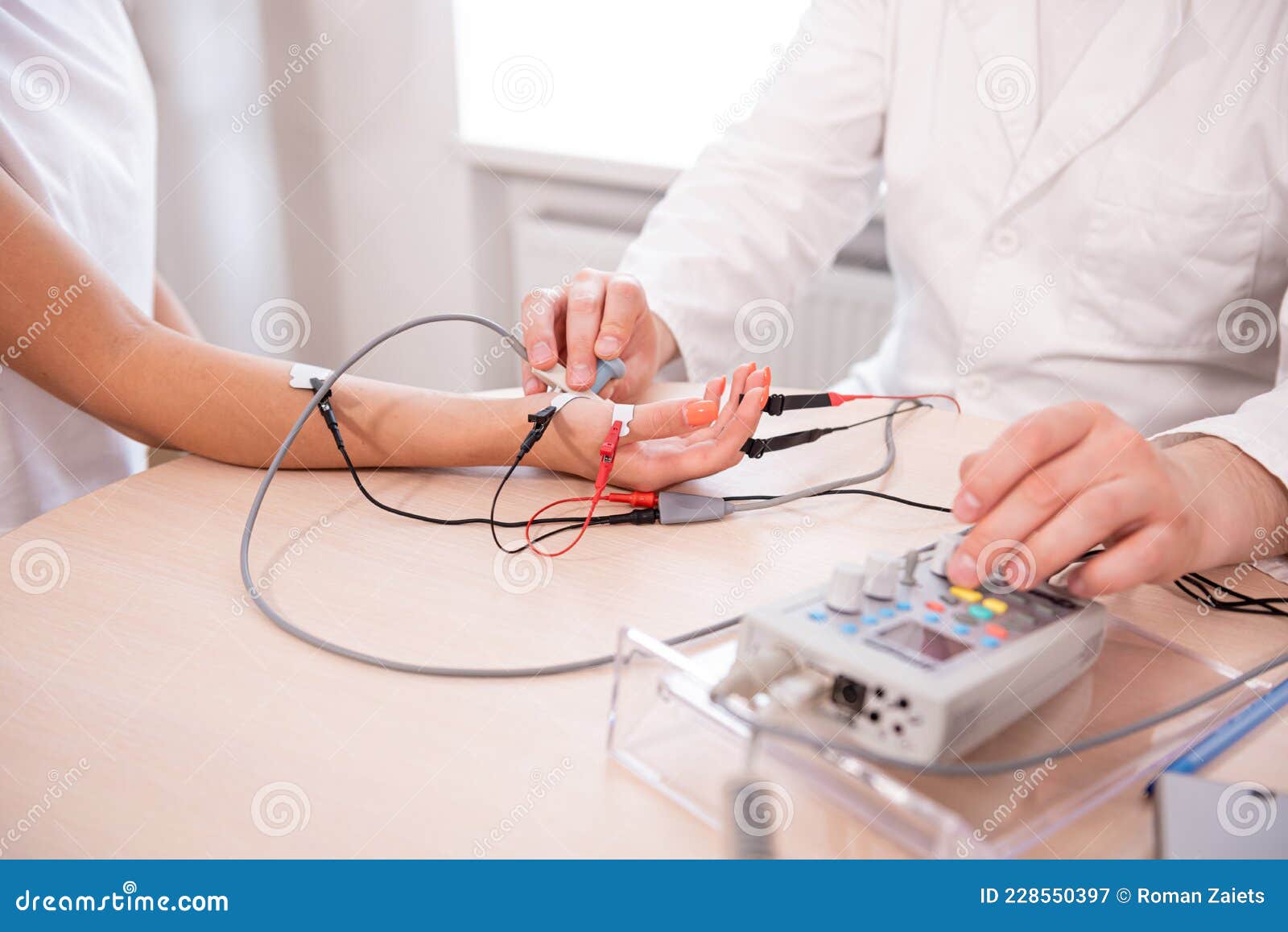 Patient Nerves Testing Using Electromyography at Medical Center Stock