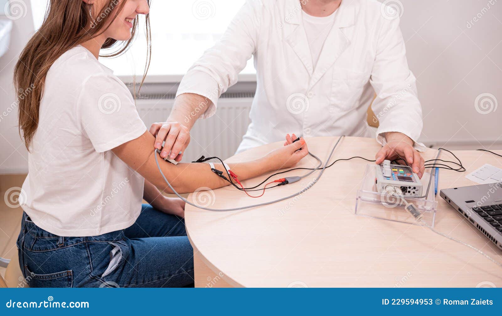 Patient Nerves Testing Using Electromyography at Medical Center Stock