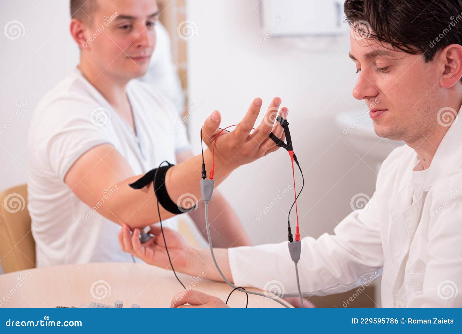 Patient Nerves Testing Using Electromyography at Medical Center Stock