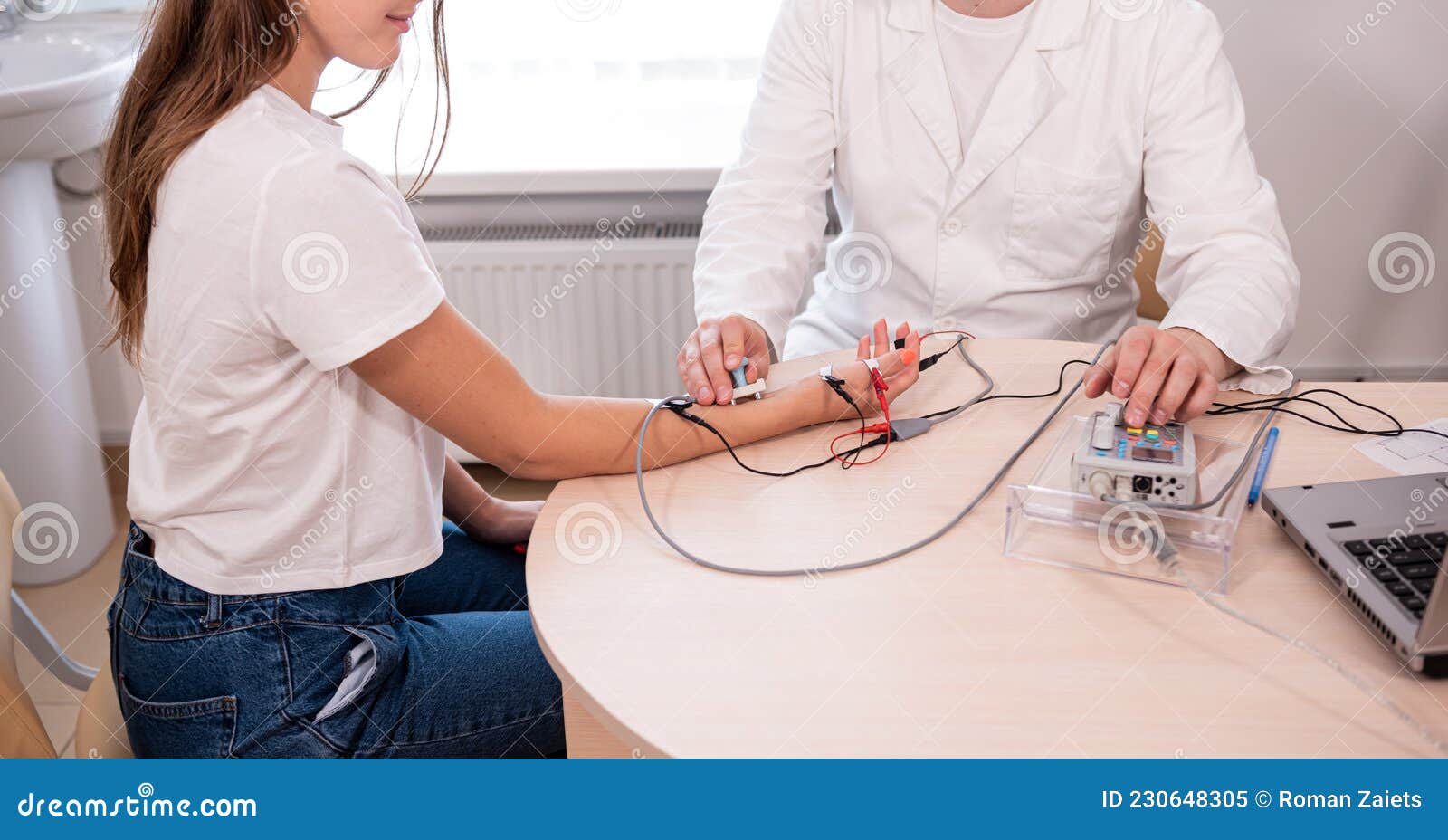 Patient Nerves Testing Using Electromyography at Medical Center Stock