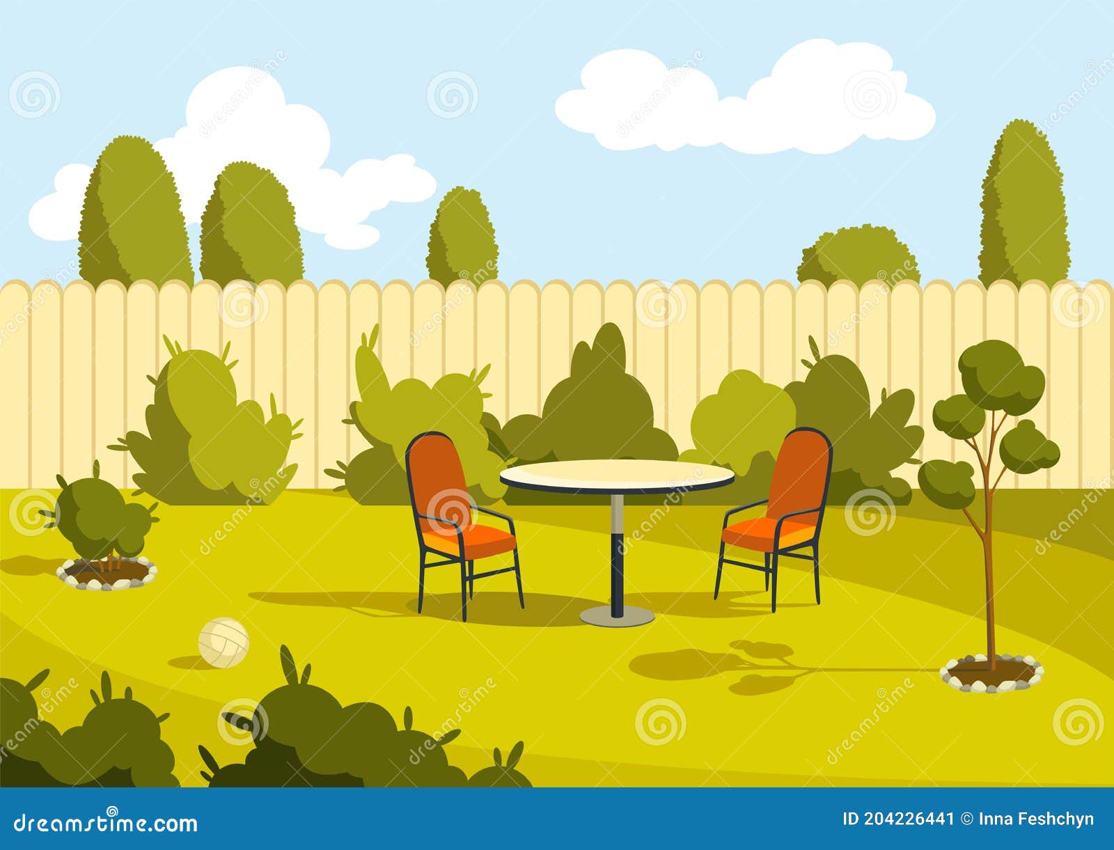 Patio Area. Sunny Back Yard with Green Lawn, Fence and Trees. Home Suburb Patio or Courtyard Area with Grass Stock Vector - Illustration of isolated, background: 204226441 Patio Area. Sunny Back Yard with Green Lawn, Fence and Trees. Home Suburb Patio or Courtyard Area with Grass Stock Vector - Illustration of isolated, background: 204226441