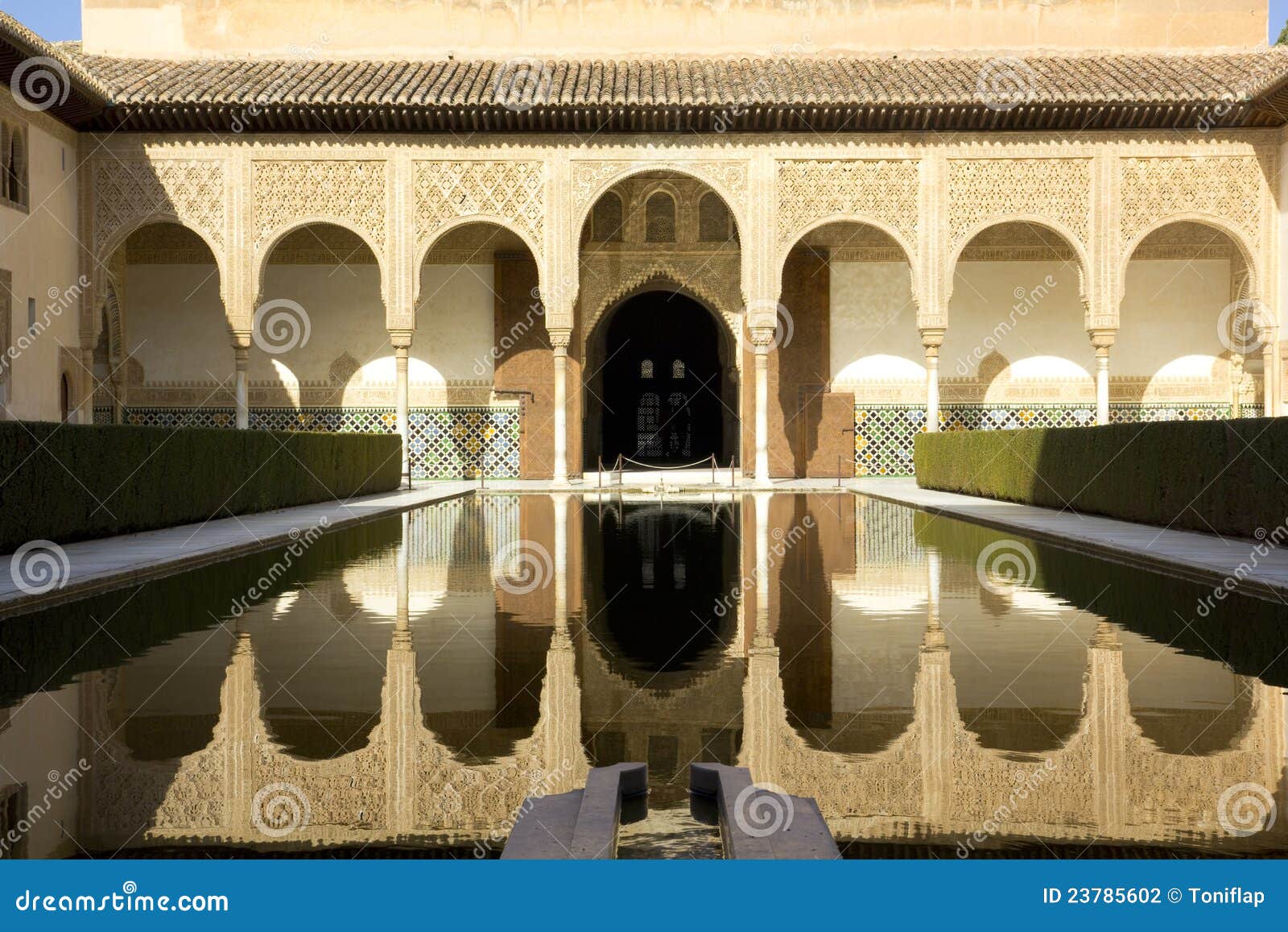 patio of arrayanes of alhambra, granada, spain