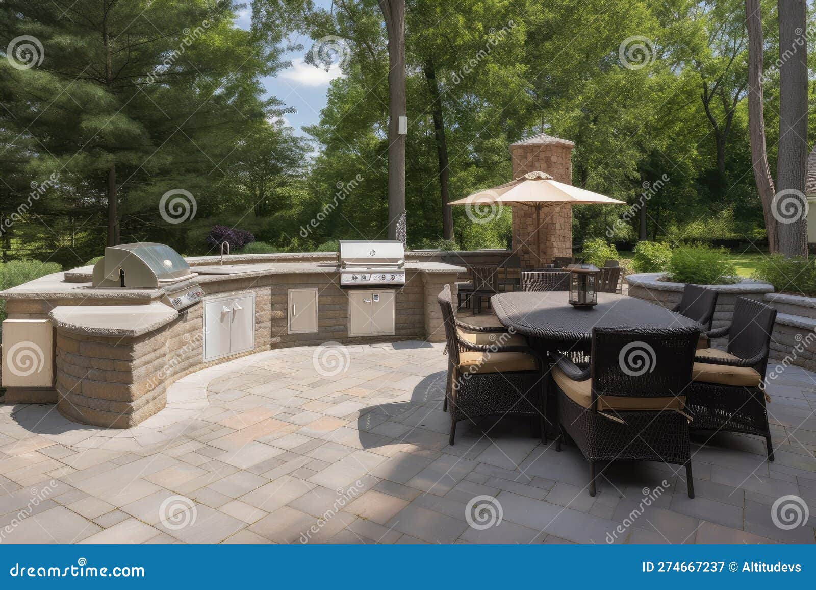 Patio with Builtin Grill and Seating for Outdoor Dining Stock Image