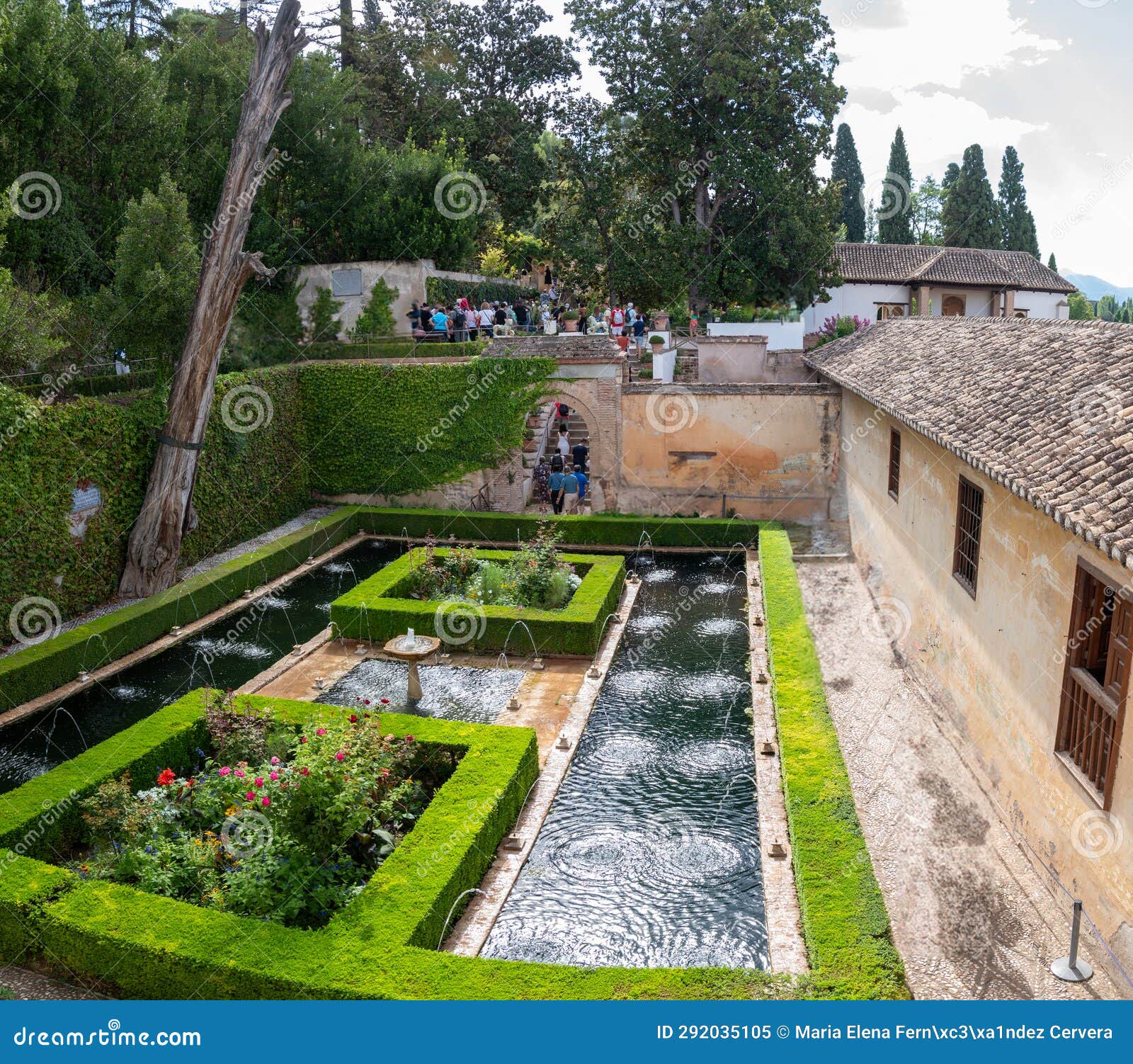 patio de la sultana of the almunia palace in the generalife with gardens, fountains and dry cypress