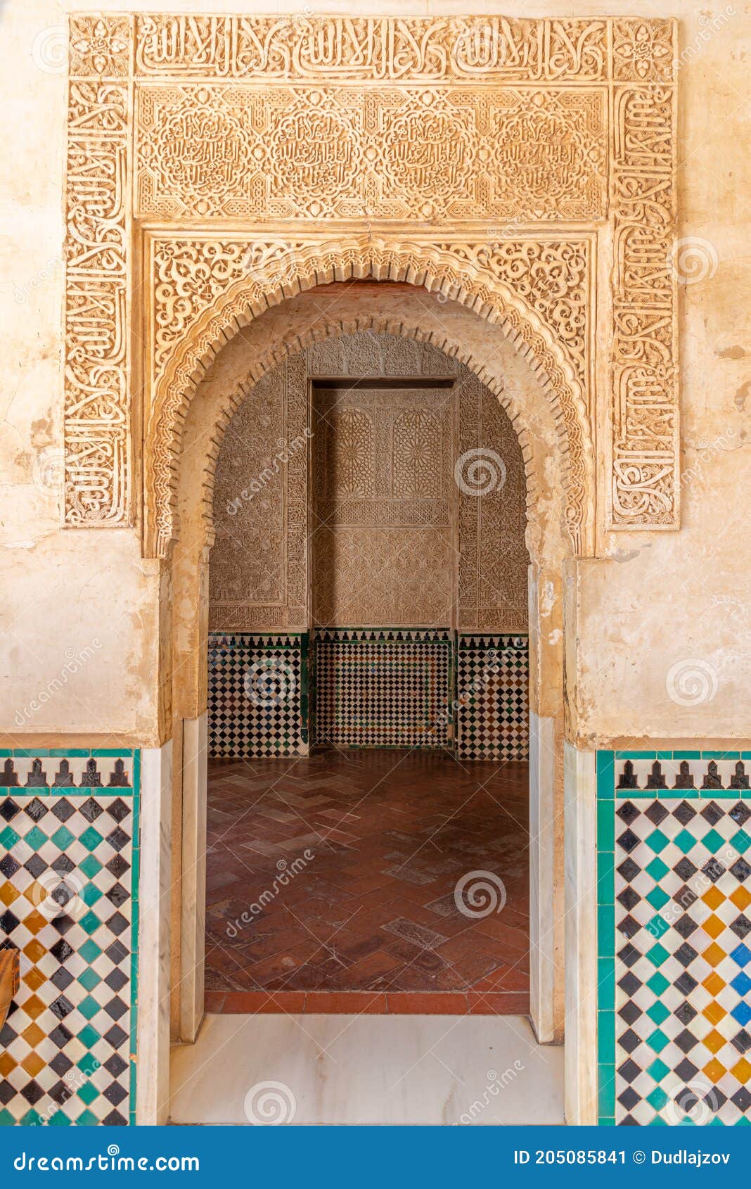 patio del cuarto dorado inside of alhambra palace in granada, spain
