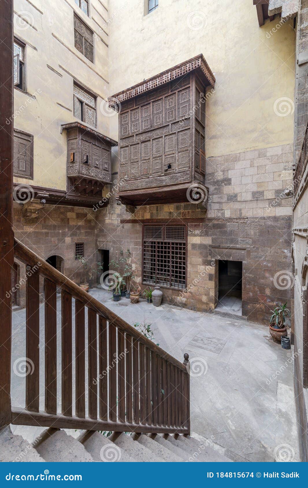 patio of ottoman historic house of zeinab khatoun with wooden oriel windows