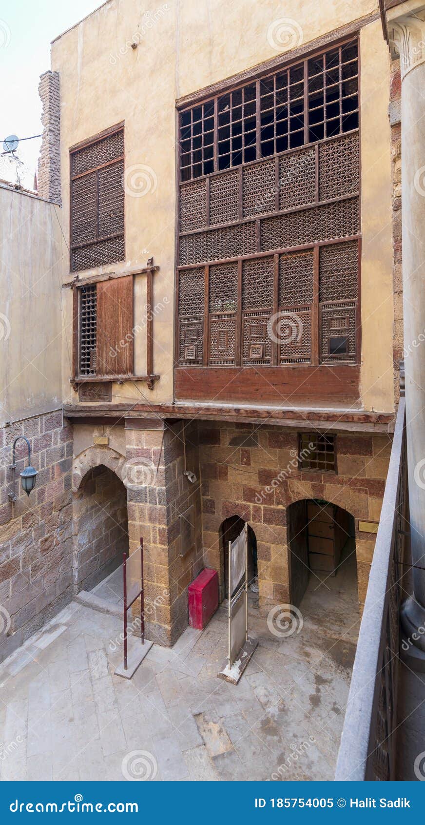 patio of ottoman historic waseela hanem house with wooden oriel windows