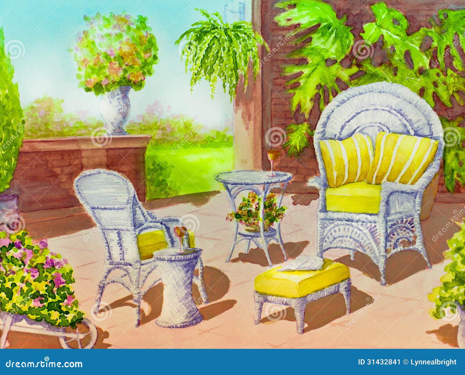 Patio With Two Wicker Chairs Stock Illustration Illustration Of