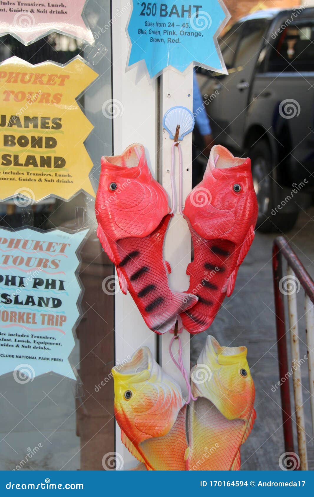 patong phuket thailand january fish shaped slippers being sold street thailand fish shaped slippers being sold street 170164594