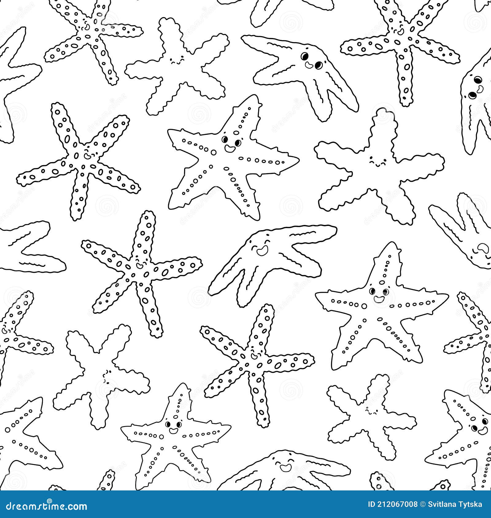 Patrón De Dibujos Animados De Contorno Vectorial Sin Fisuras De Estrellas  De Mar. Estrella De Mar Sonriente Con Ojos. Garabato De Ilustración del  Vector - Ilustración de asteroides, garabato: 212067008