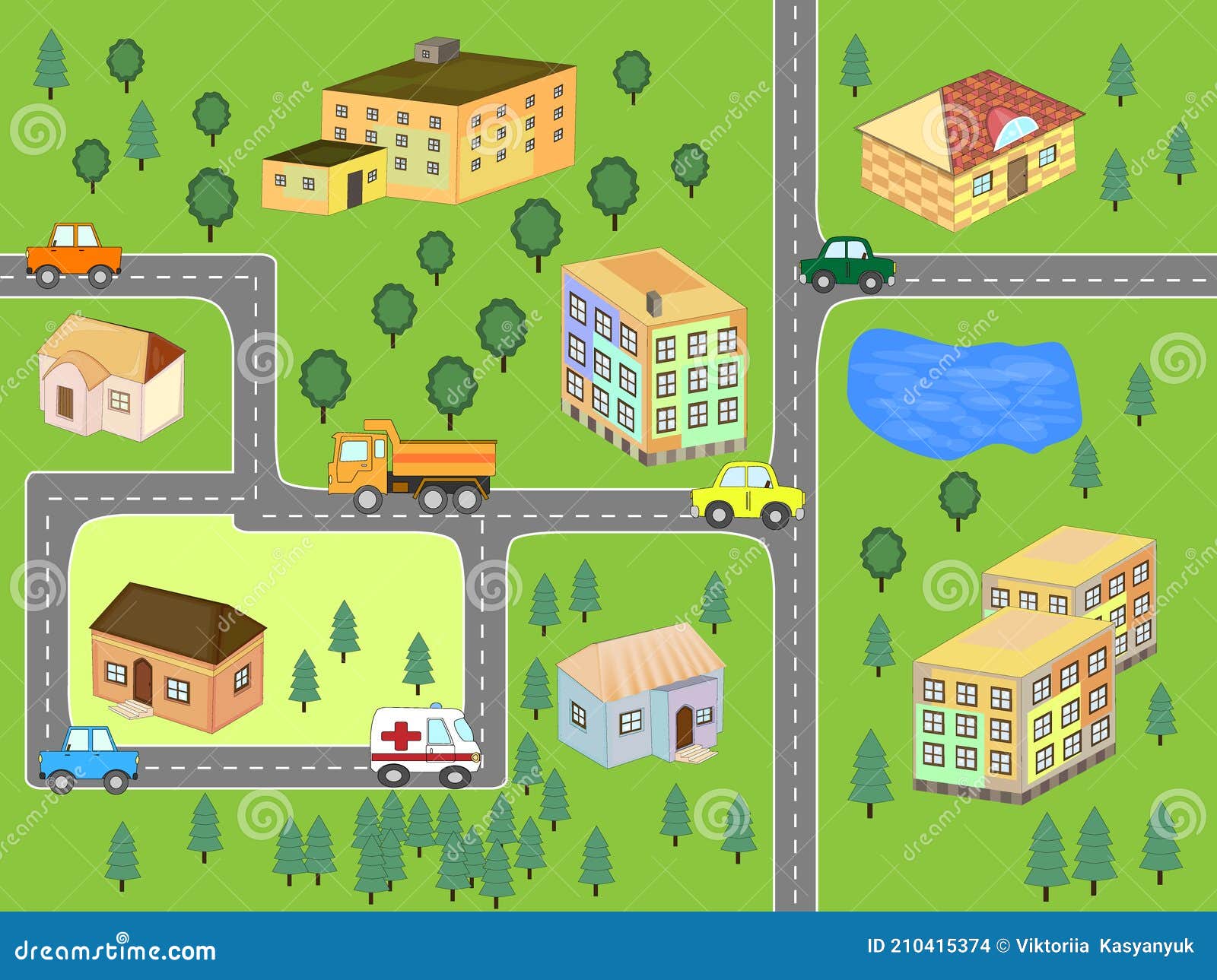 Patrón De Dibujos Animados Sin Costuras. Carreteras Coches Y Casas . Mapa  De La Ciudad Para Niños. Ilustración del Vector - Ilustración de modelo,  objeto: 210415374