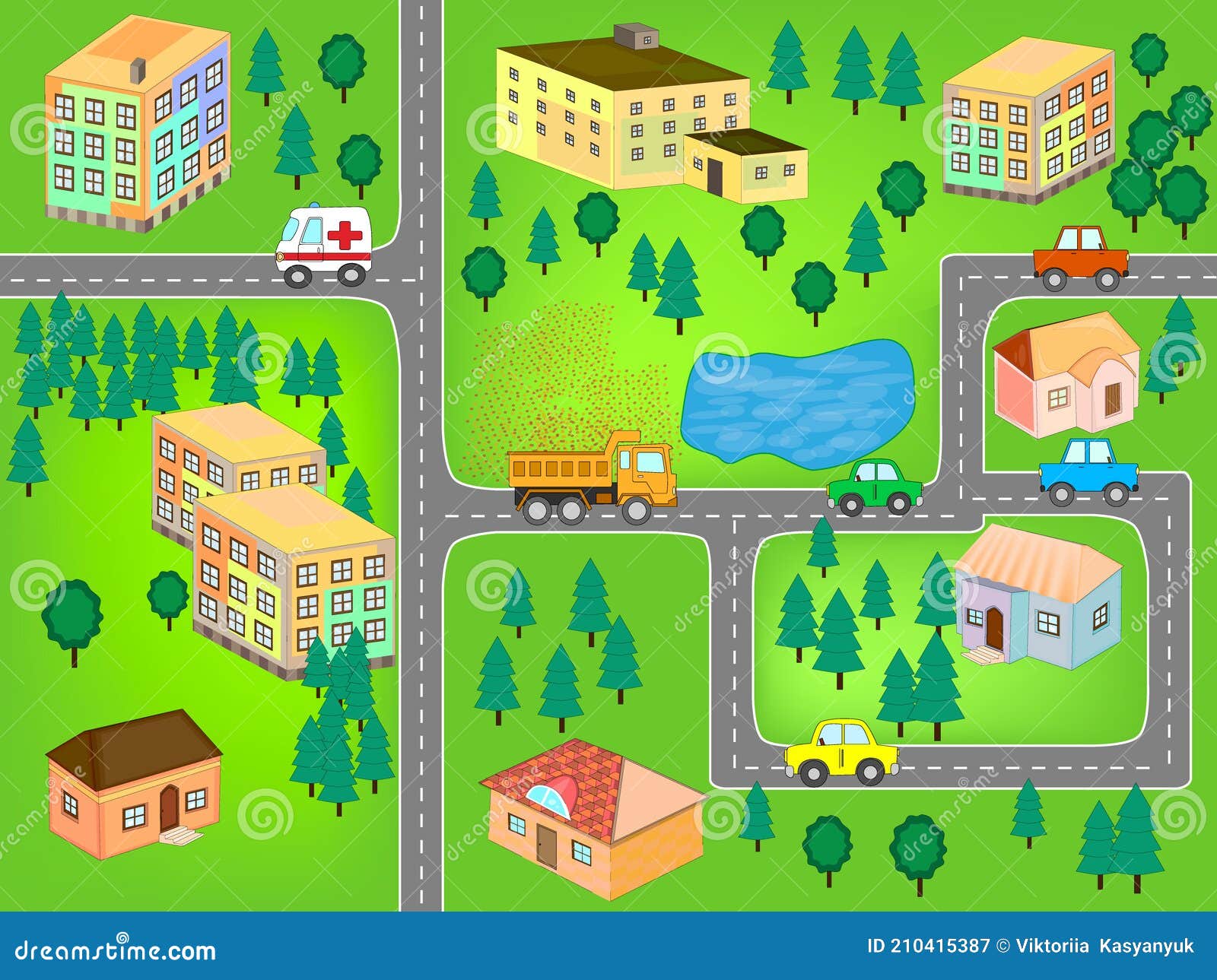 Patrón De Dibujos Animados Sin Costuras. Carreteras Coches Y Casas . Mapa  De La Ciudad Para Niños. Ilustración del Vector - Ilustración de conducir,  camino: 210415387