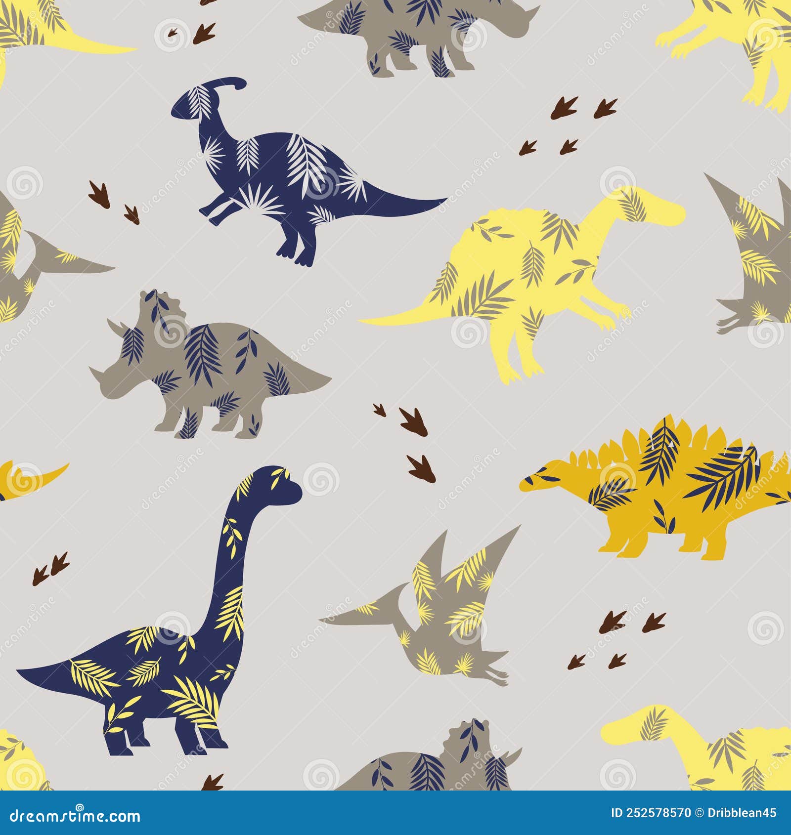 Patrón De Dino Infantil Transparente. Siluetas De Color De Los Dinosaurios  Sobre Un Fondo Gris. Fondo De Fondo Para Papel De Pared Ilustración del  Vector - Ilustración de dinosaurio, azul: 252578570